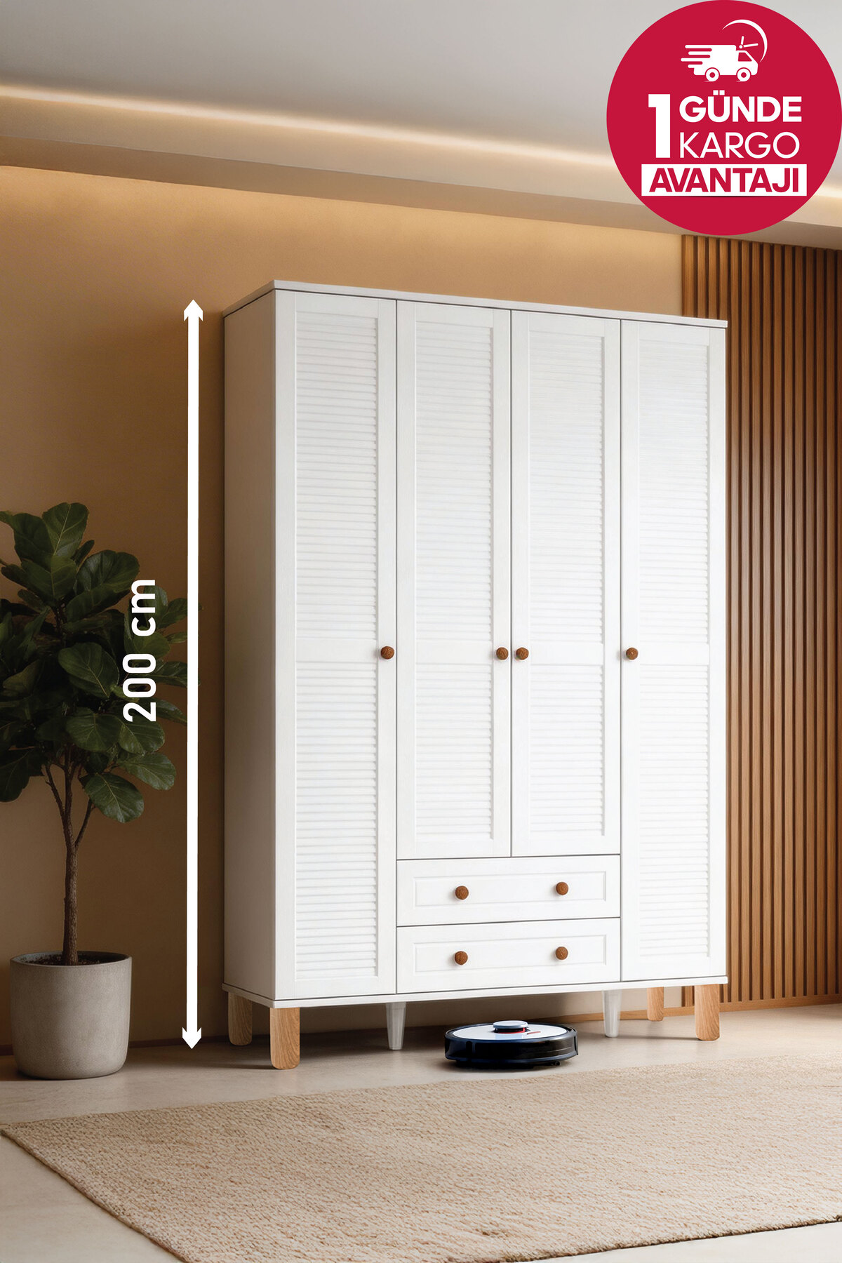 Country Life Four Door Cabinet (with MDF cover, high legs, two drawers , 200cm high)
