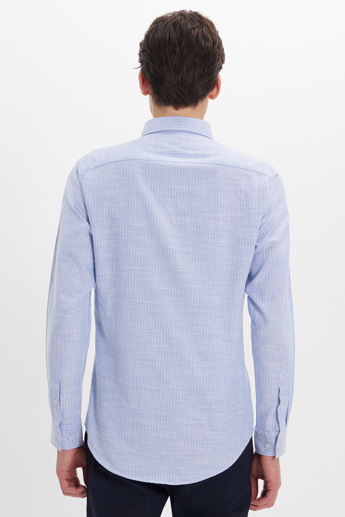 پیراهن تودورز مردانه کتان پنبه ای آبی کژوال / روزمره راه راه Slim Fit/اسلیم فیت    Slim/اسلیم فیت کژوال/روزمره | Tudors DR250031 TR - تصویر 6