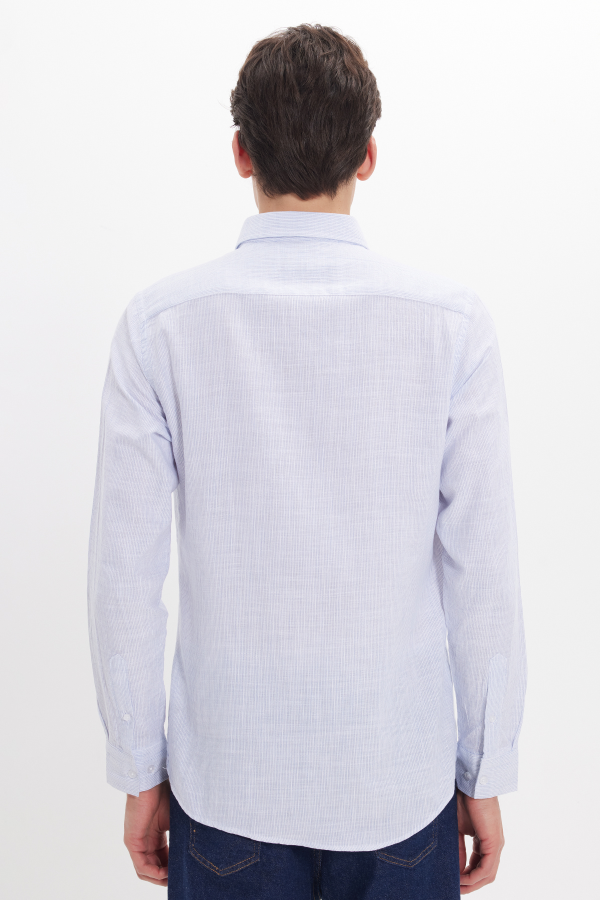 پیراهن تودورز مردانه کتان پنبه ای آبی کژوال / روزمره راه راه Slim Fit/اسلیم فیت    Slim/اسلیم فیت کژوال/روزمره | Tudors DR250031 TR - تصویر 6