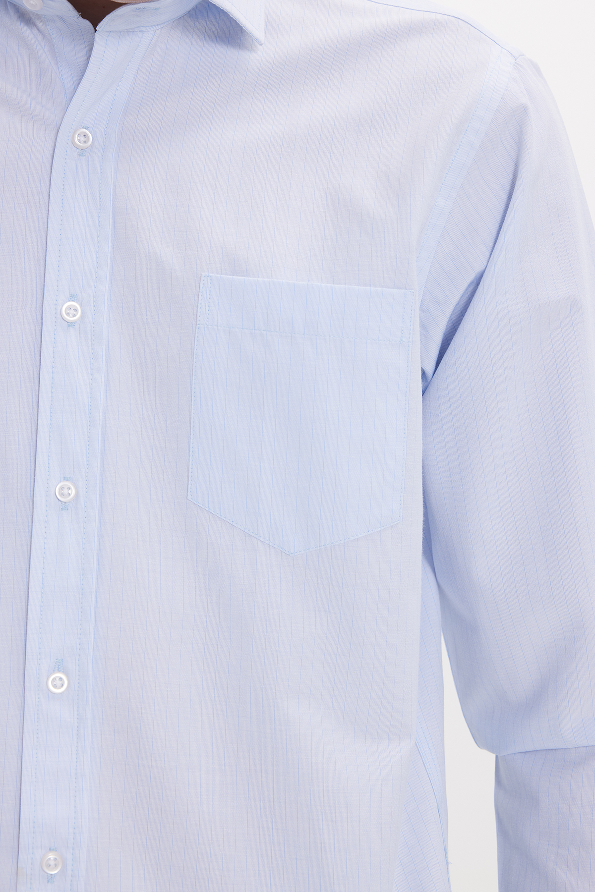 پیراهن تودورز مردانه پنبه-پلی استر آبی  راه راه Slim Fit/اسلیم فیت    بیسیک کژوال/روزمره | Tudors KL190012 TR - تصویر 5