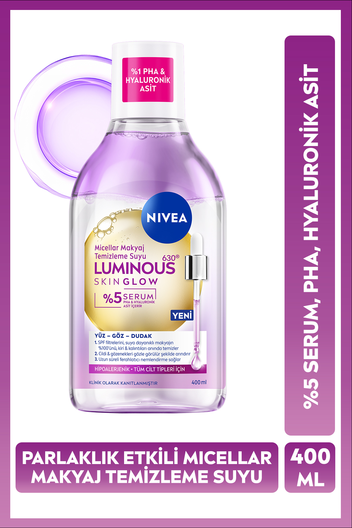 Aydınlatıcı Bakım Rutini,Makyaj Temizleme Suyu,Temizleme Jeli,Tonik, Serum ve Yüz Kremi,Çanta Hediye — SET.NVE.1368 — تصویر 3 از 6