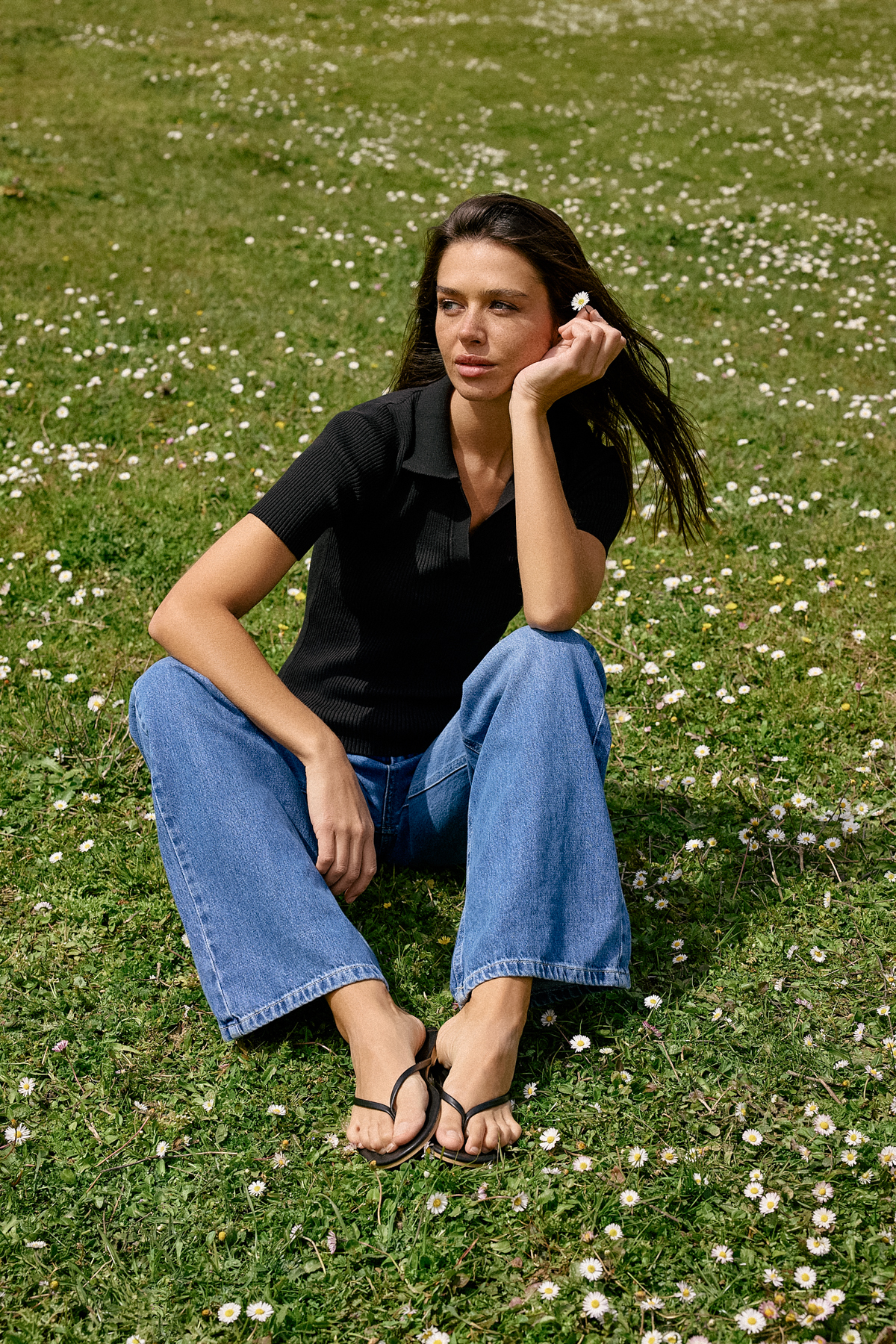 Trendyolmilla Mavi More Sustainable DÖKÜMLÜ Normal Bel %100 Pamuk Uzun Boy Wide Leg Jeans TWOSS26JE00135