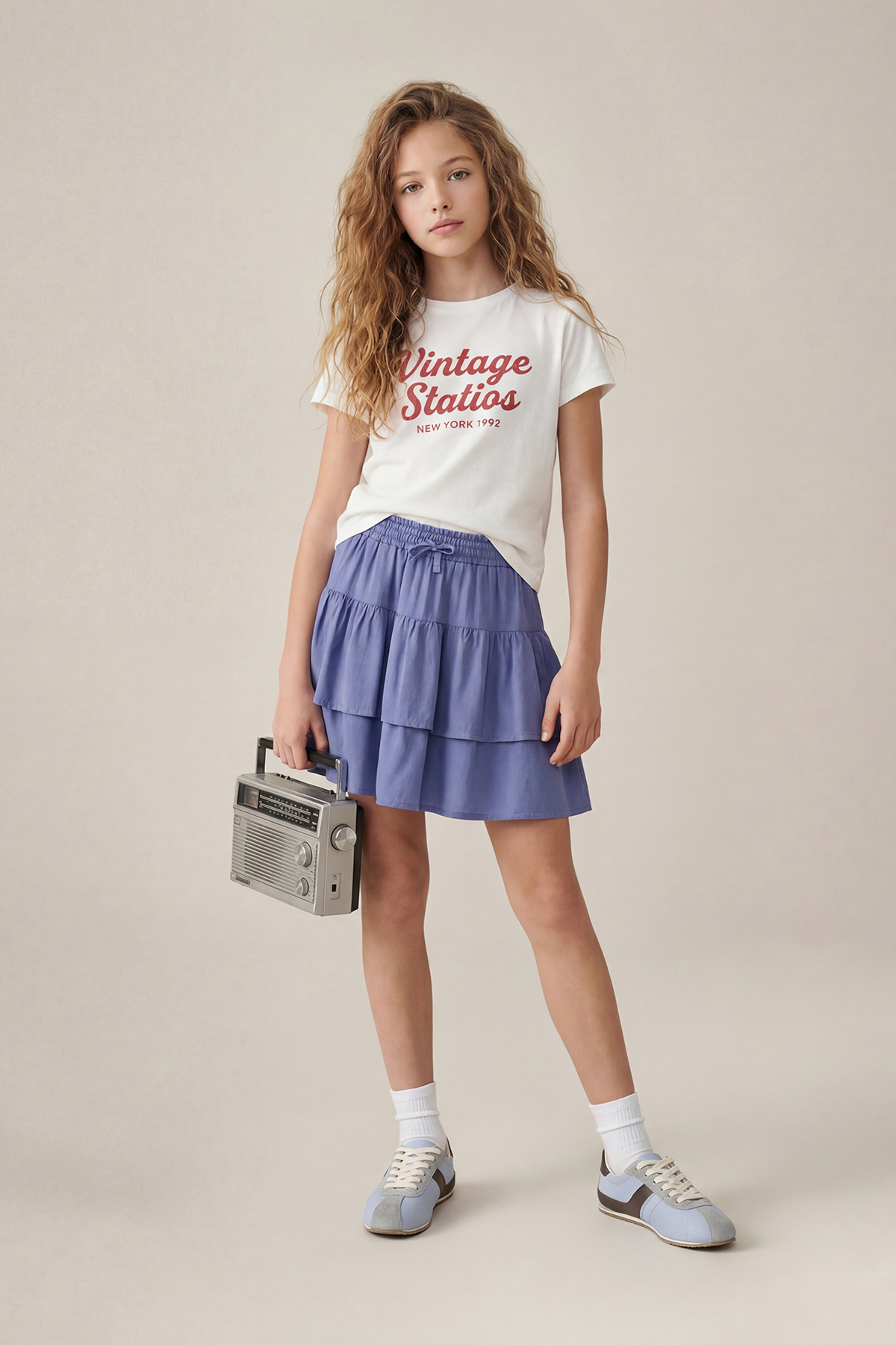 Trendyolmilla Kids Indigo Fırfır Detaylı Kız Çocuk Düz Dokuma Etek TKDSS26ET00008