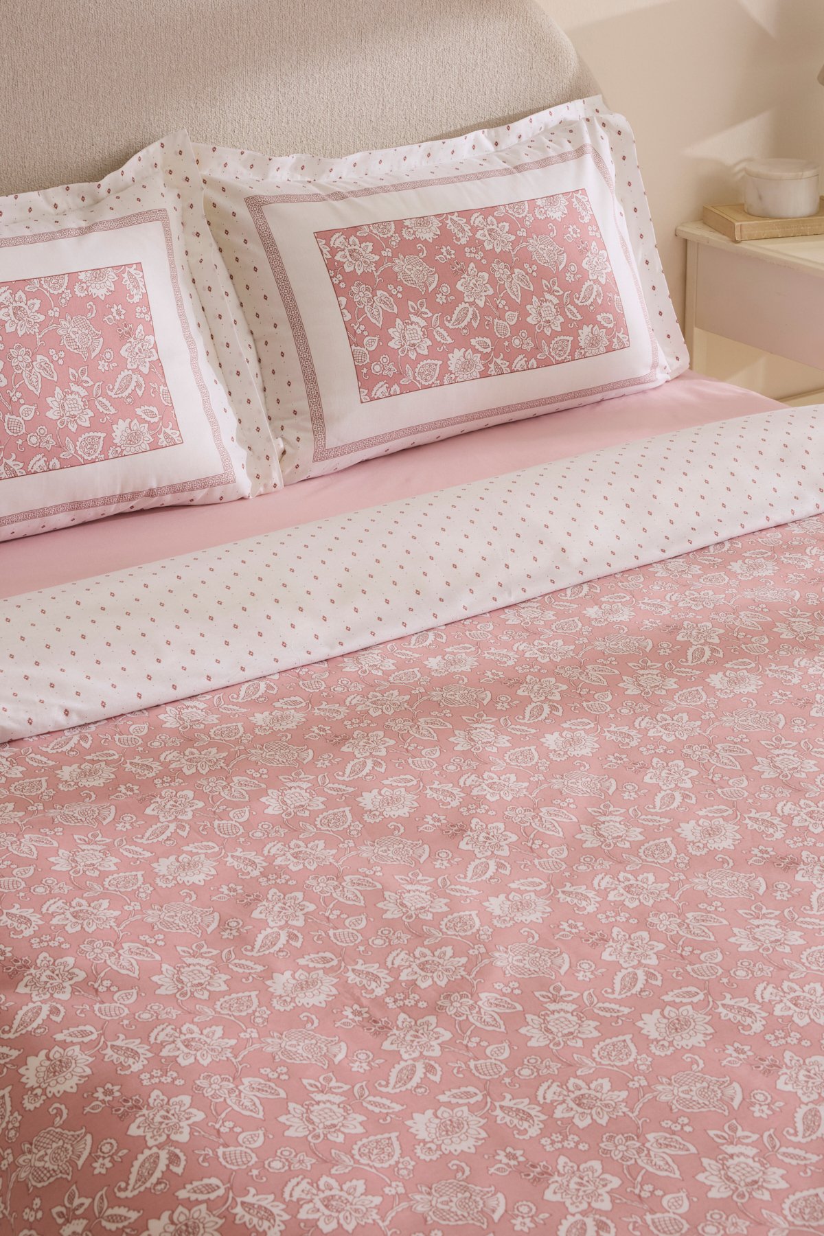 Karaca Home Celerina Pembe %100 Pamuk Çift Kişilik Fitted Nevresim Takımı 6