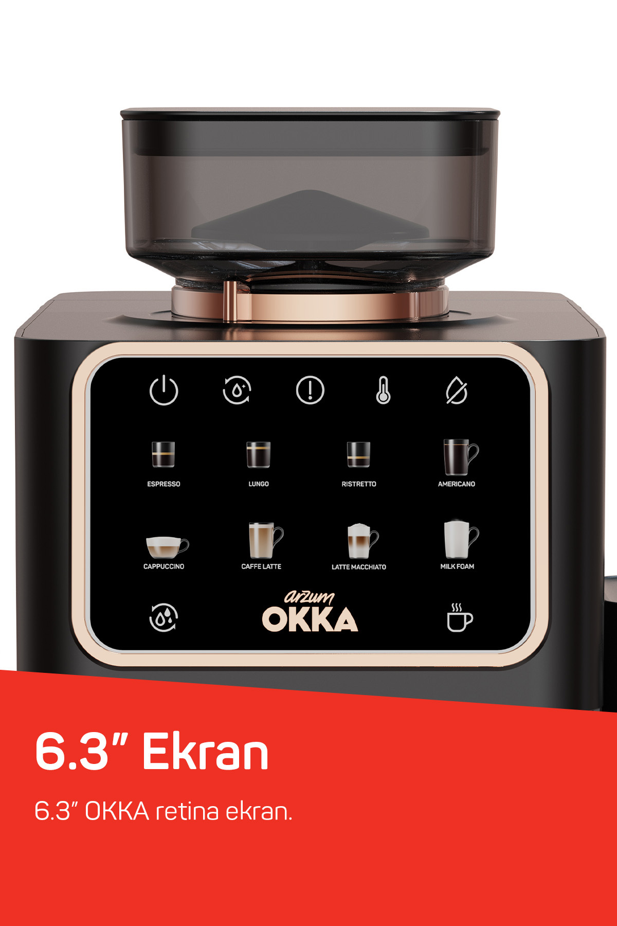 OK0042 Okka Barista Pro Otomatik Espresso Makinesi 1400W, Duo Heat Teknolojisi, Krom 6