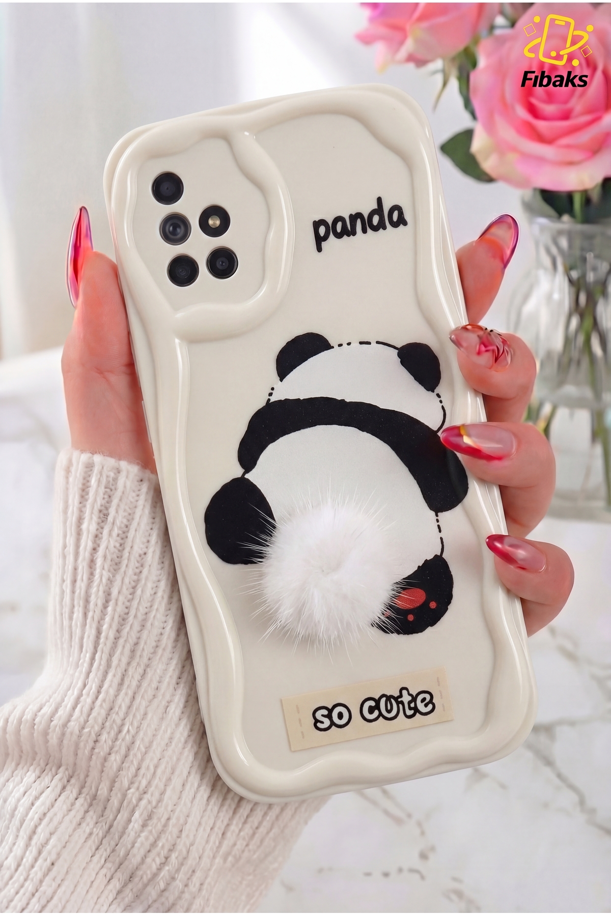 Galaxy A51 Case Design Patterned Camera Protected Panda White Tassel Silicone Cover