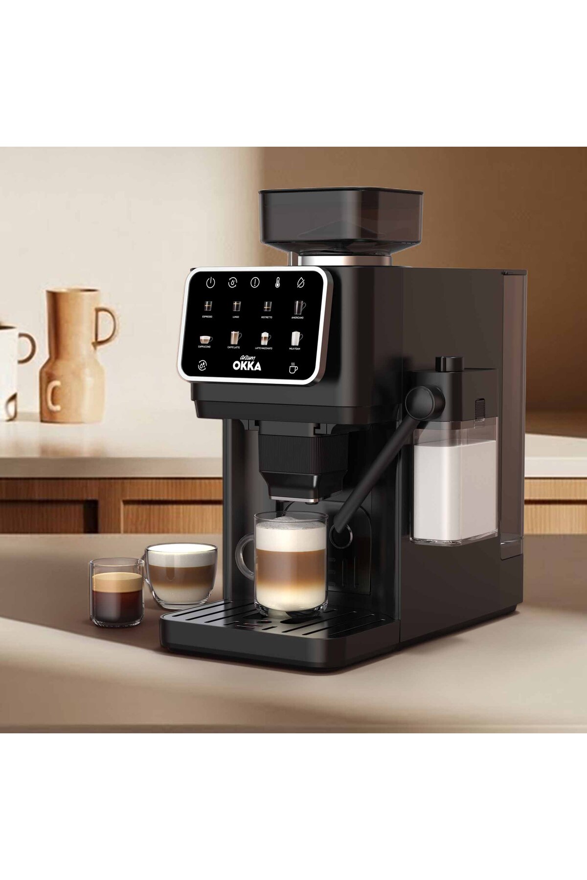 OK0042 Okka Barista Pro Otomatik Espresso Makinesi 1400W, Duo Heat Teknolojisi, Krom 2