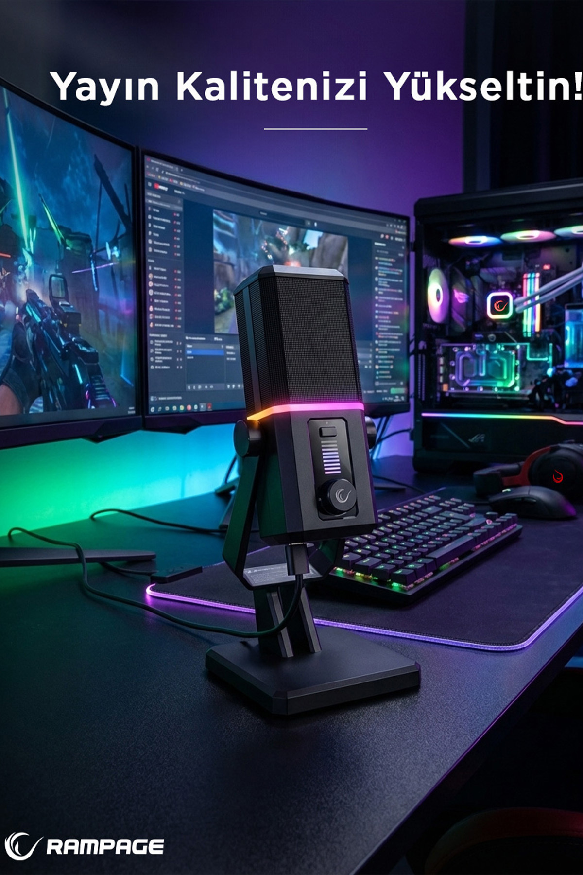 RGB USB Ses Göstergeli Gaming Oyuncu Masaüstü Profesyonel YouTube Twitch Yayıncı Mikrofonu 2