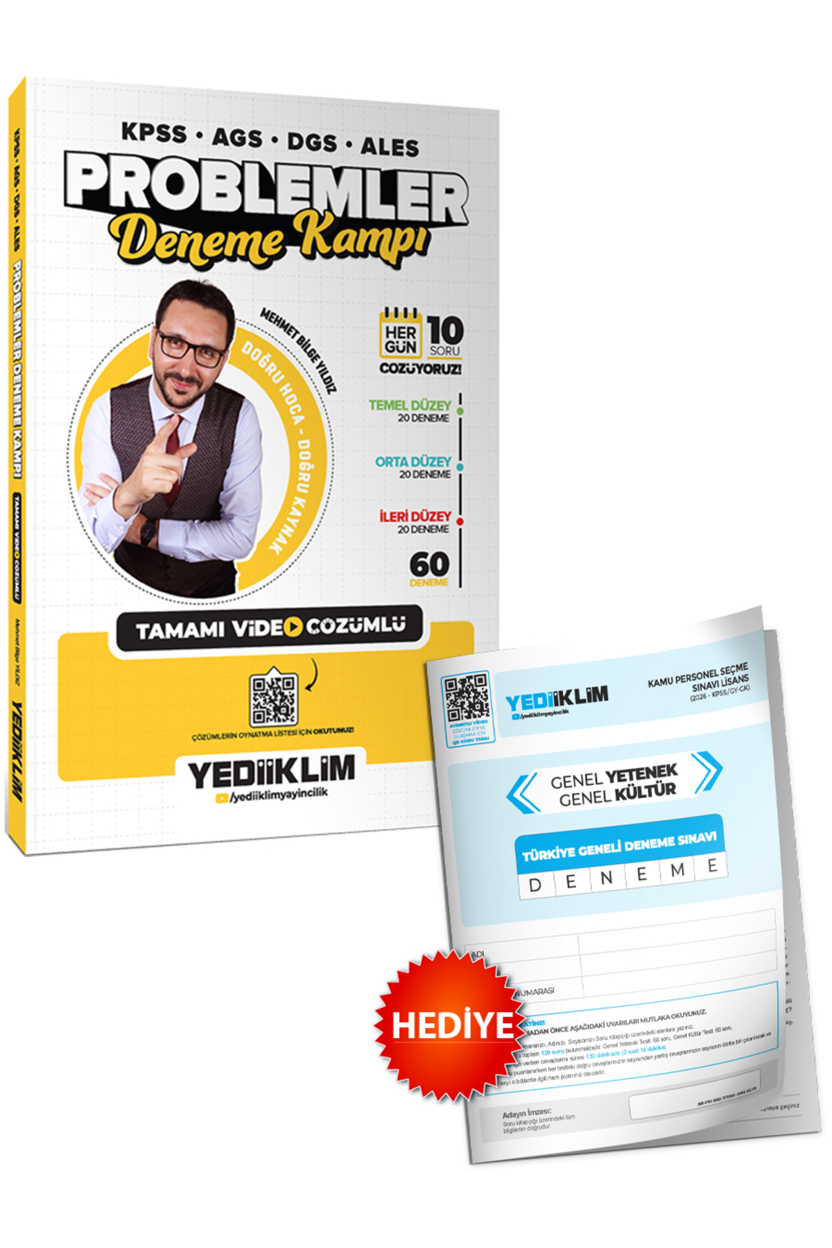 Yediiklim Yayınları KPSS-AGS-DGS-ALES Problemler Tamamı Video Çözümlü Deneme Kampı (60 Deneme)+ TG Deneme Hediye - Fiyatı, Yorumları