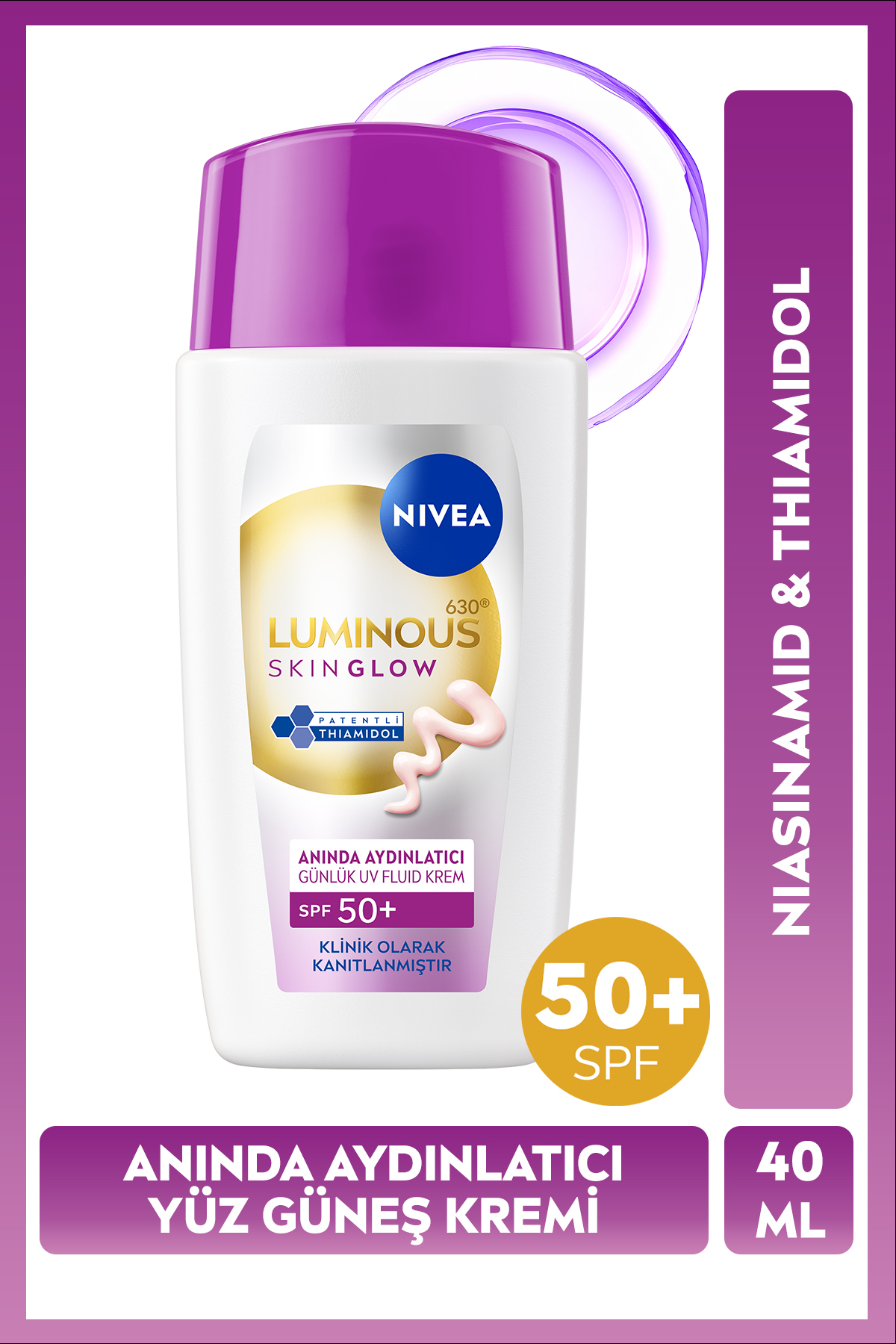 SPF50+ Luminous630 Skin Glow Aydınlatıcı Yüz Güneş Kremi 40ml ve Böğürtlen Renkli Dudak Bakım Kremi — SET.NVE.1374 — تصویر 5 از 8