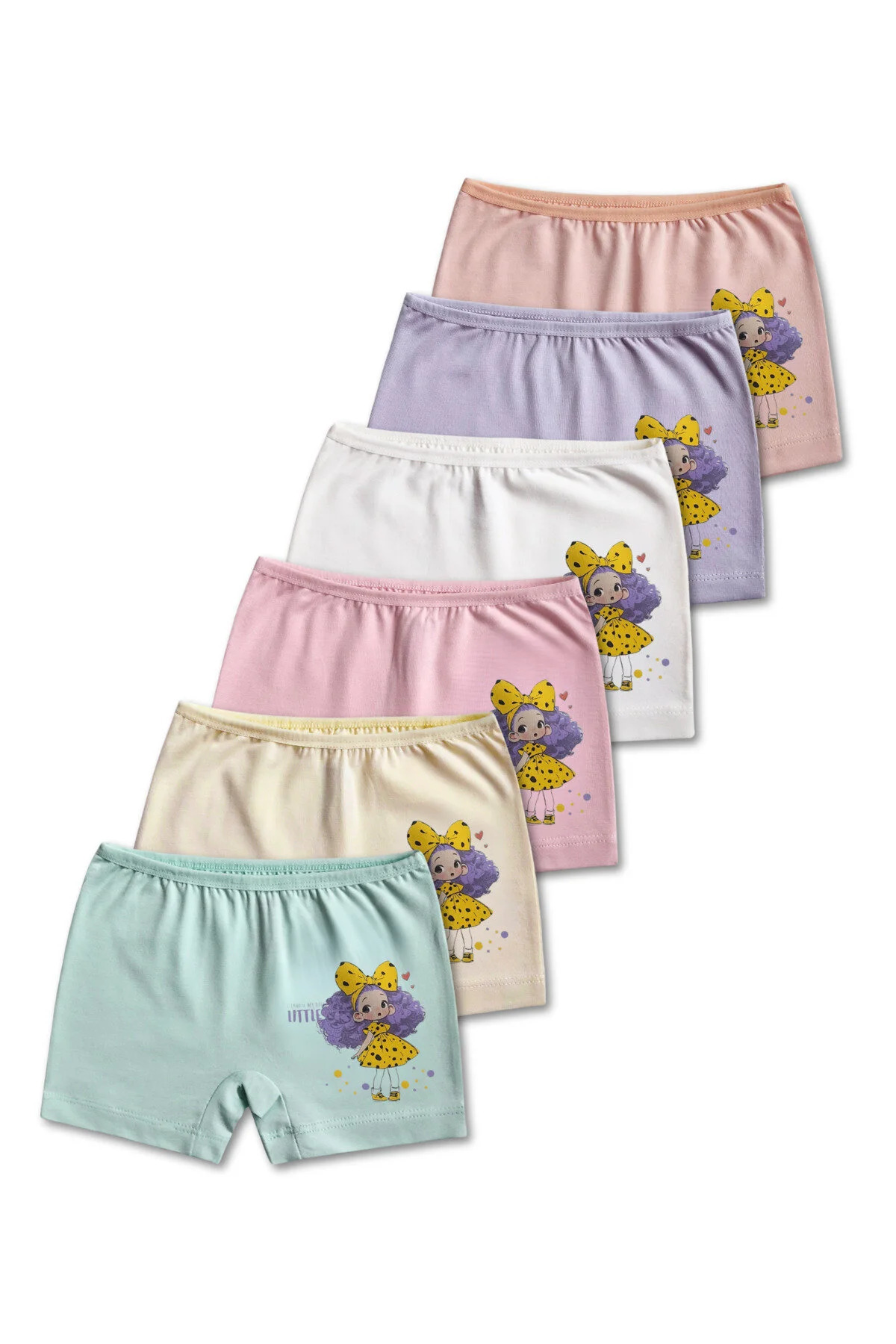 95% Cotton Girls Single Jersey Combed Cotton Boxer Briefs Underwear 6pcs Set
