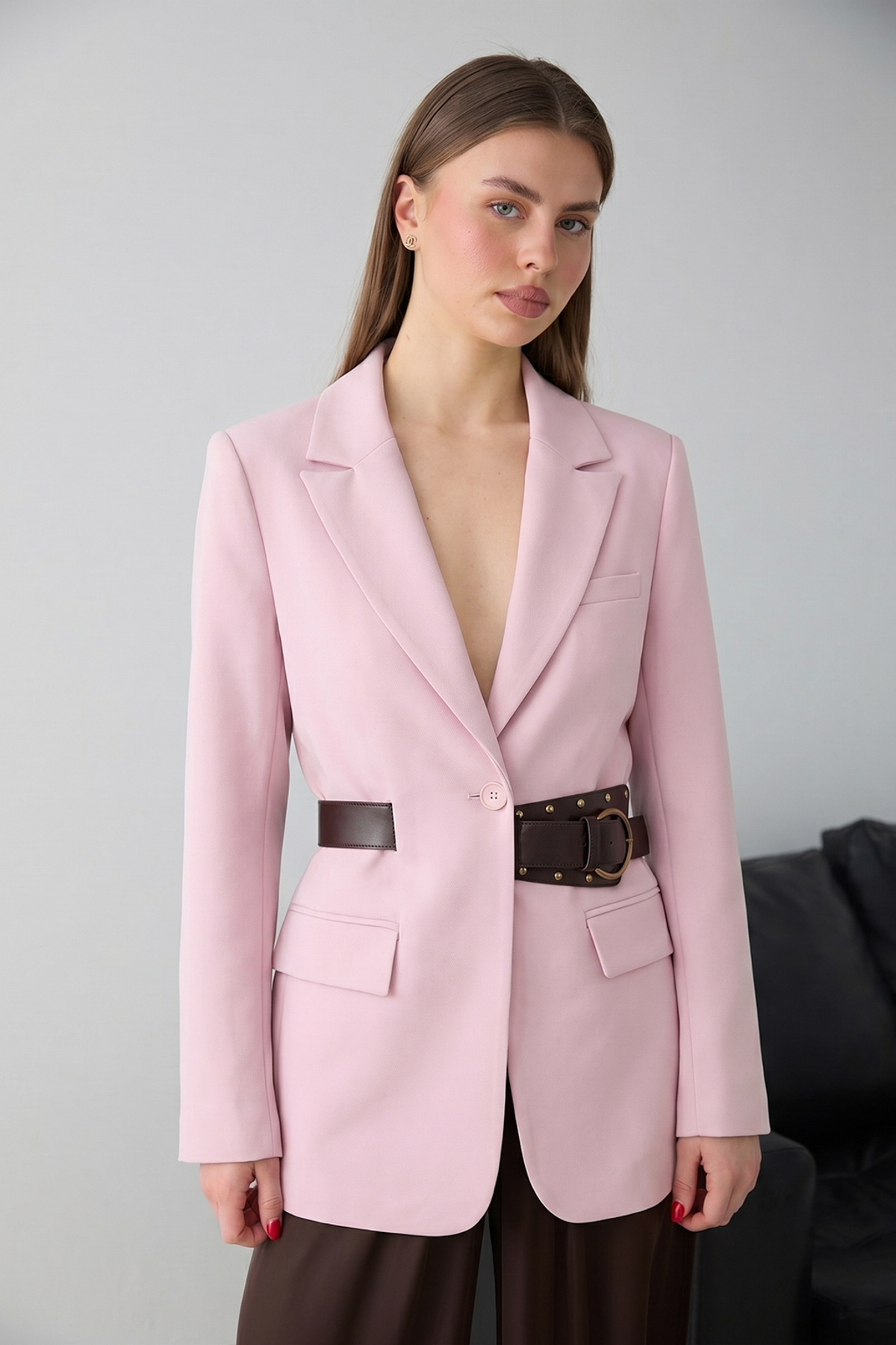 Trendyol Kollektion Rosa Blazerjacke mit Gürtel TWOSS26BC00040
