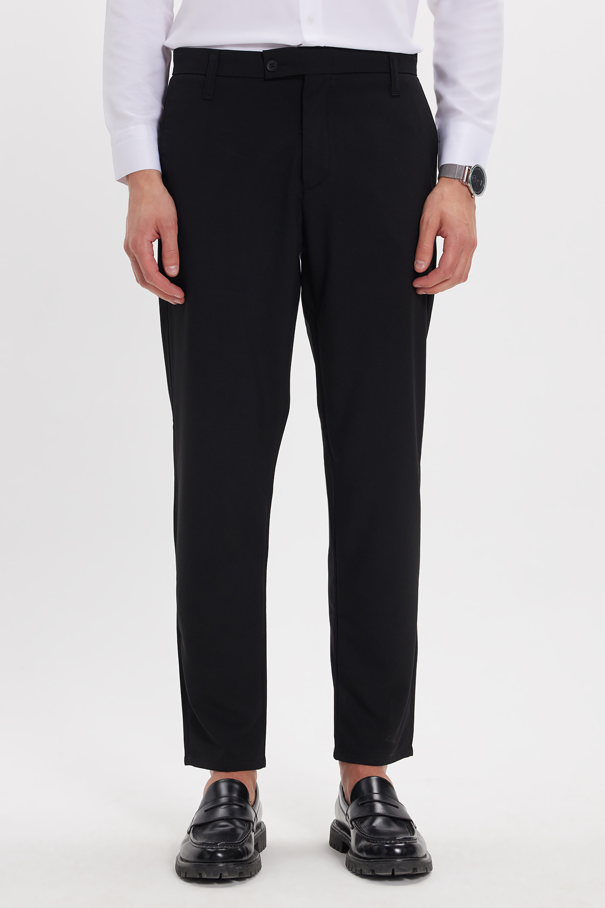 Men's Slim Fit Slim Fit Wrist Size Canvas Cut Black Pants with Flexible Side Pockets