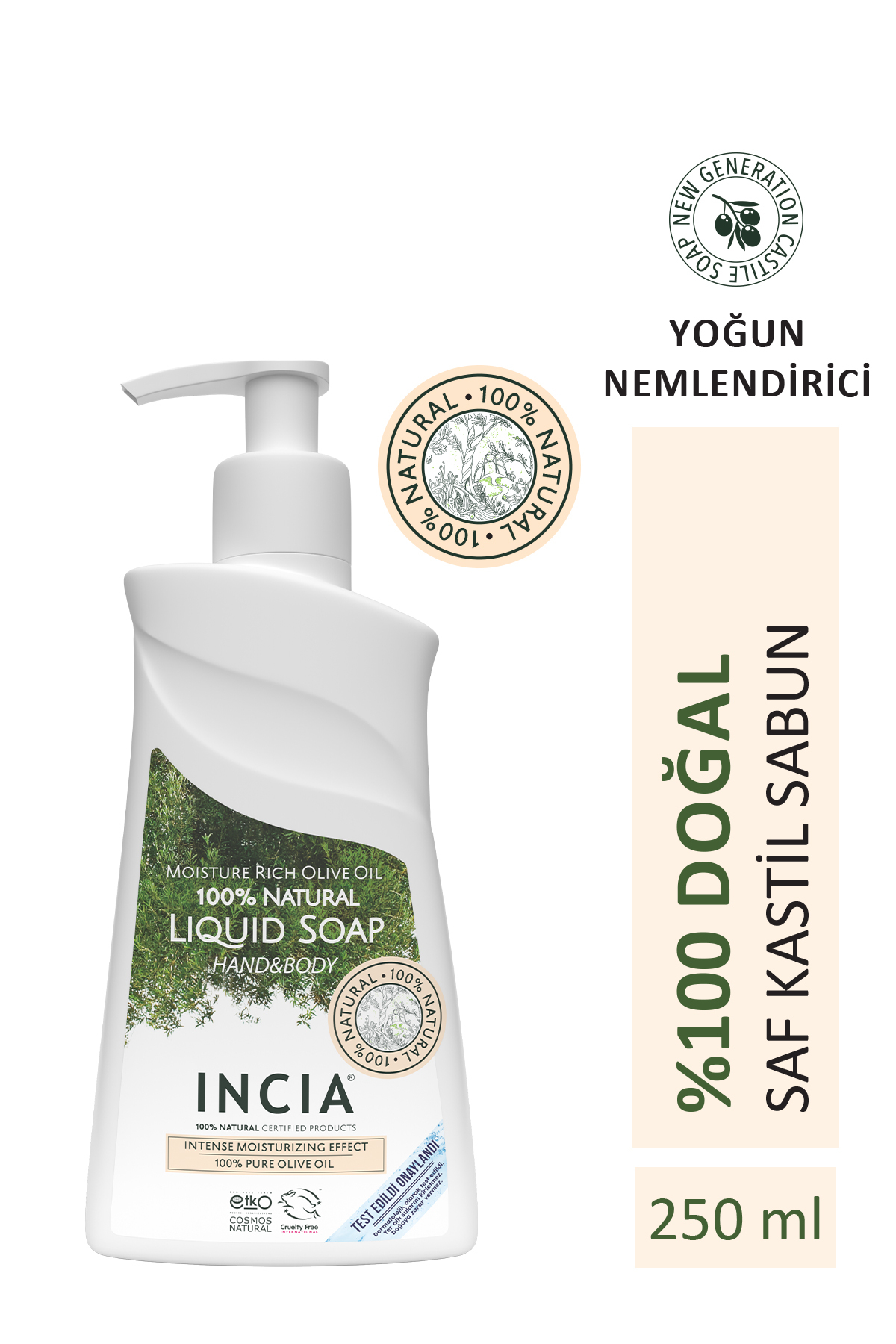 INCIA %100 Doğal Sıvı Kastil Sabunu Yoğun Nemlendirici Zeytinyağlı 10 Bitkisel Değerli Yağ Vegan 250 ml - Fiyatı, Yorumları