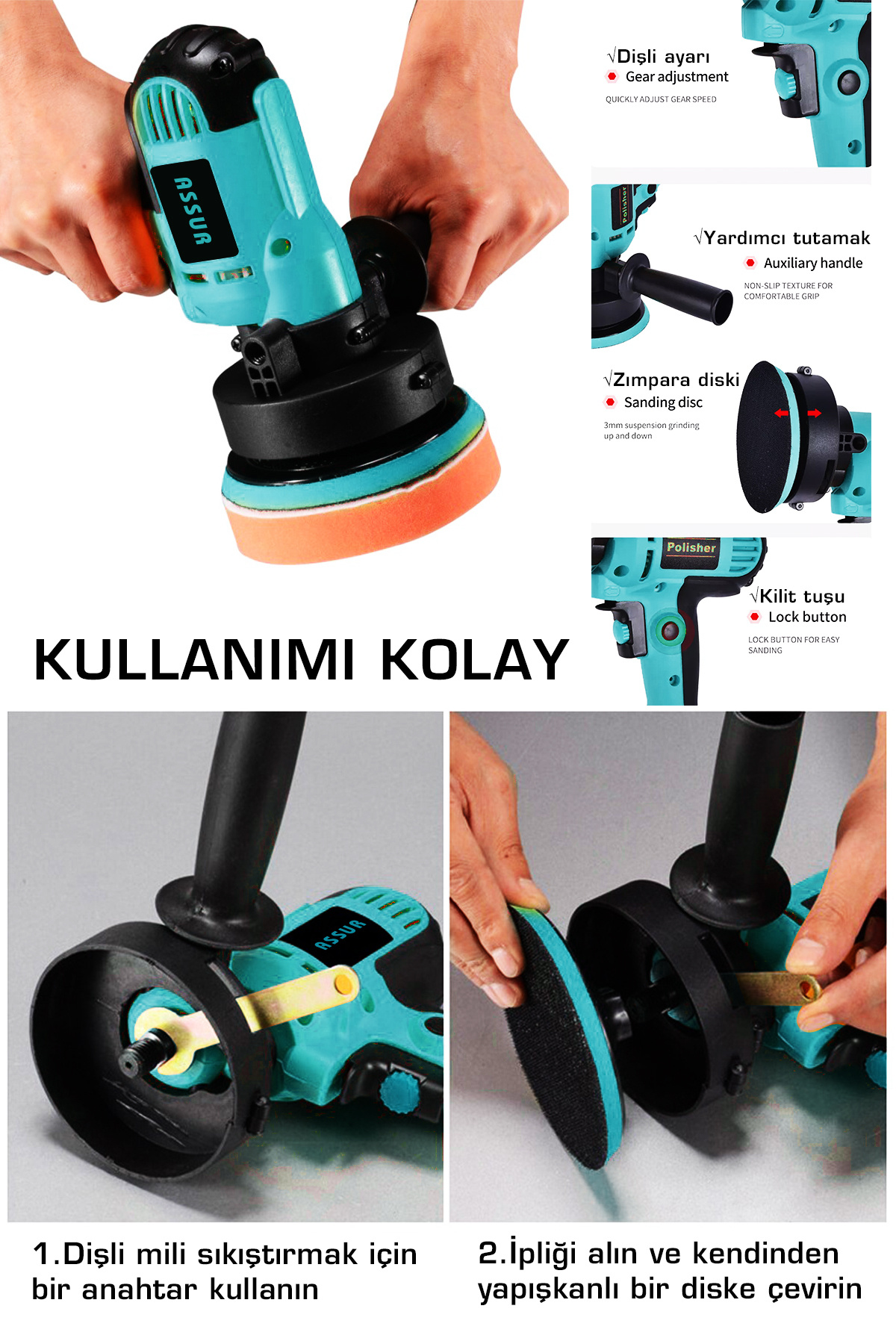 ASSUR 450w Elektrikli 125 mm Dikey Polisaj Zımpara Makinesi