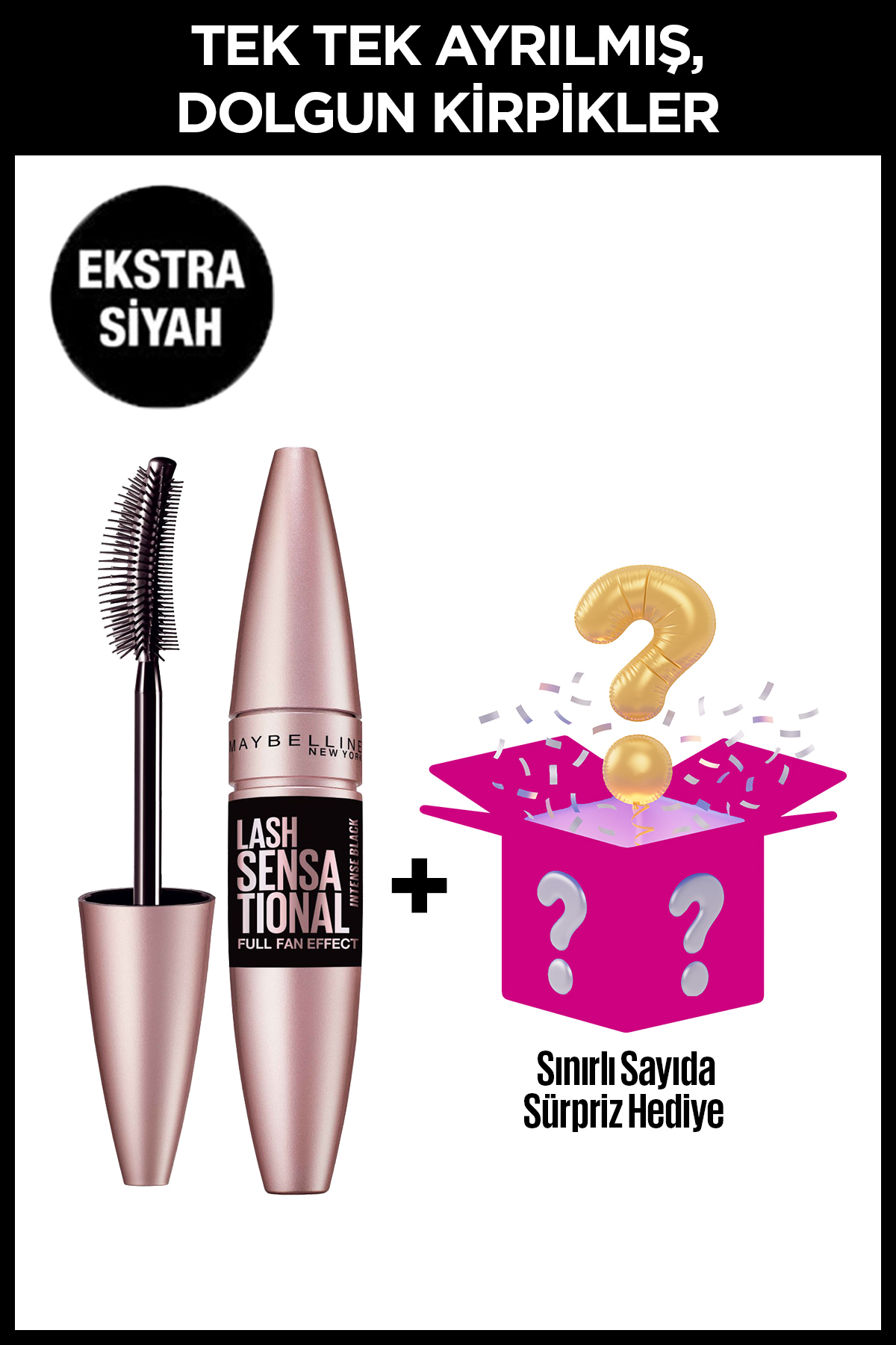 Maybelline New York Maybelline Lash Sensational Maskara Intense Black Siyah + Sürpriz Kutu Hediye - Fiyatı, Yorumları