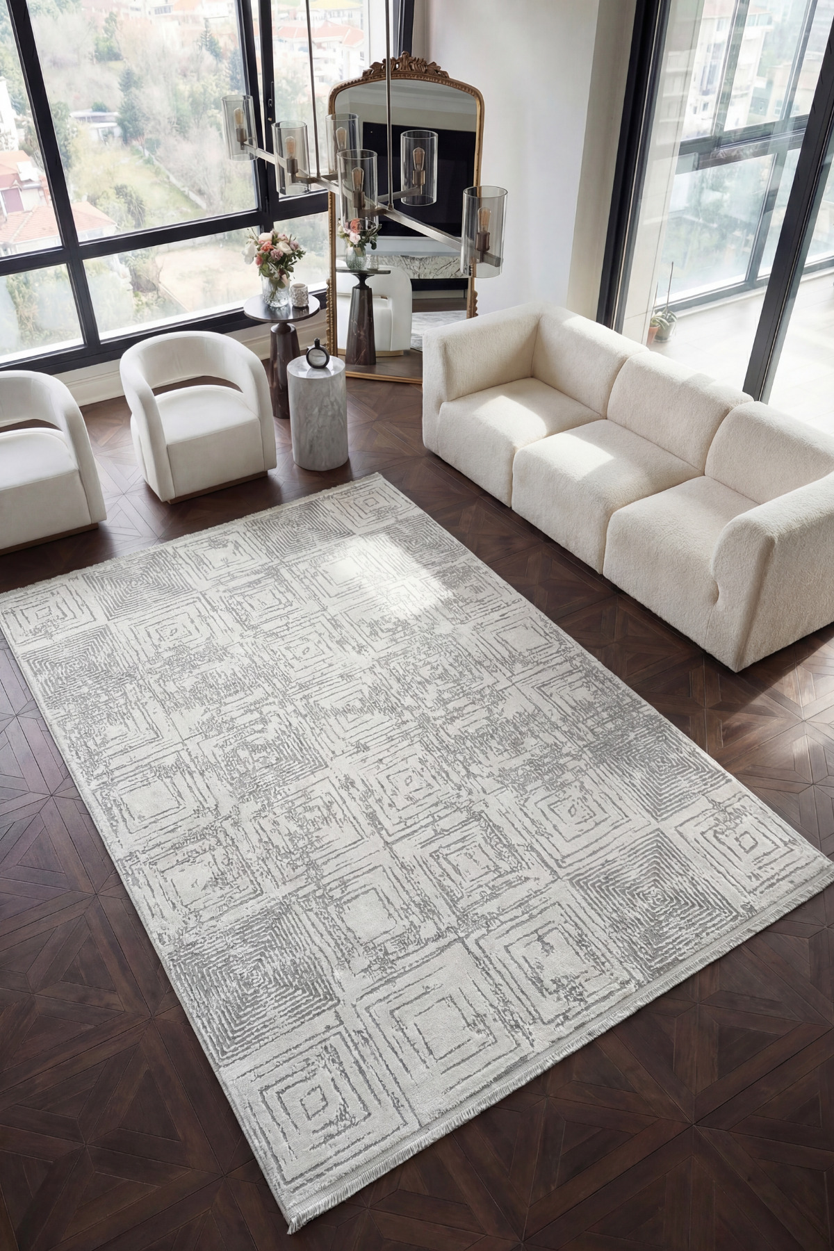 Verona 1908 Cream Living Room Carpet Corridor Cutting Runner Soft Texture Anti-Slip Dust Non Woven Machine Rug