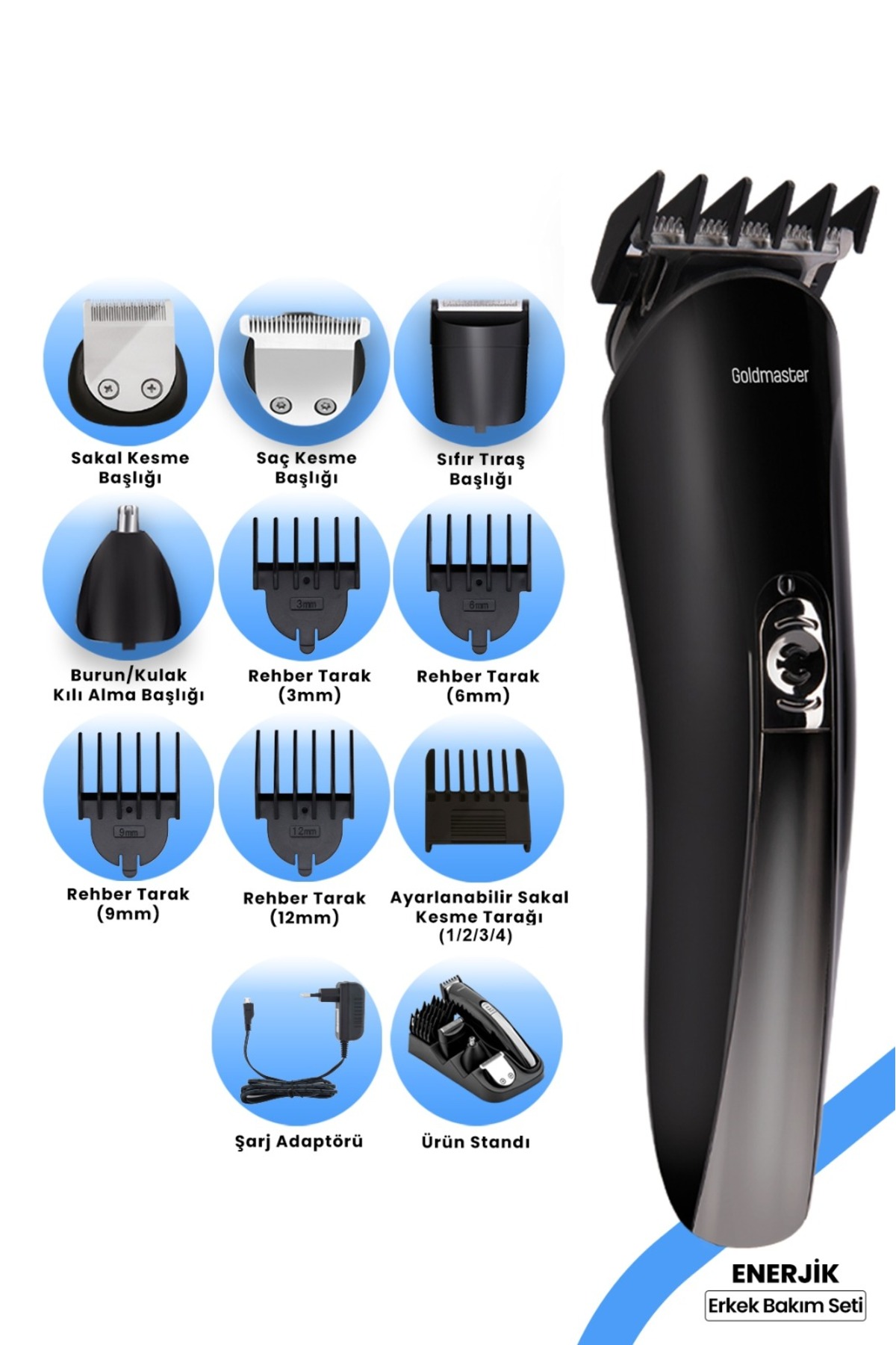 Energetic 12 In 1 Zero Head Corded Wireless Fast Charging Men's Grooming Kit with Stainless Steel Stand