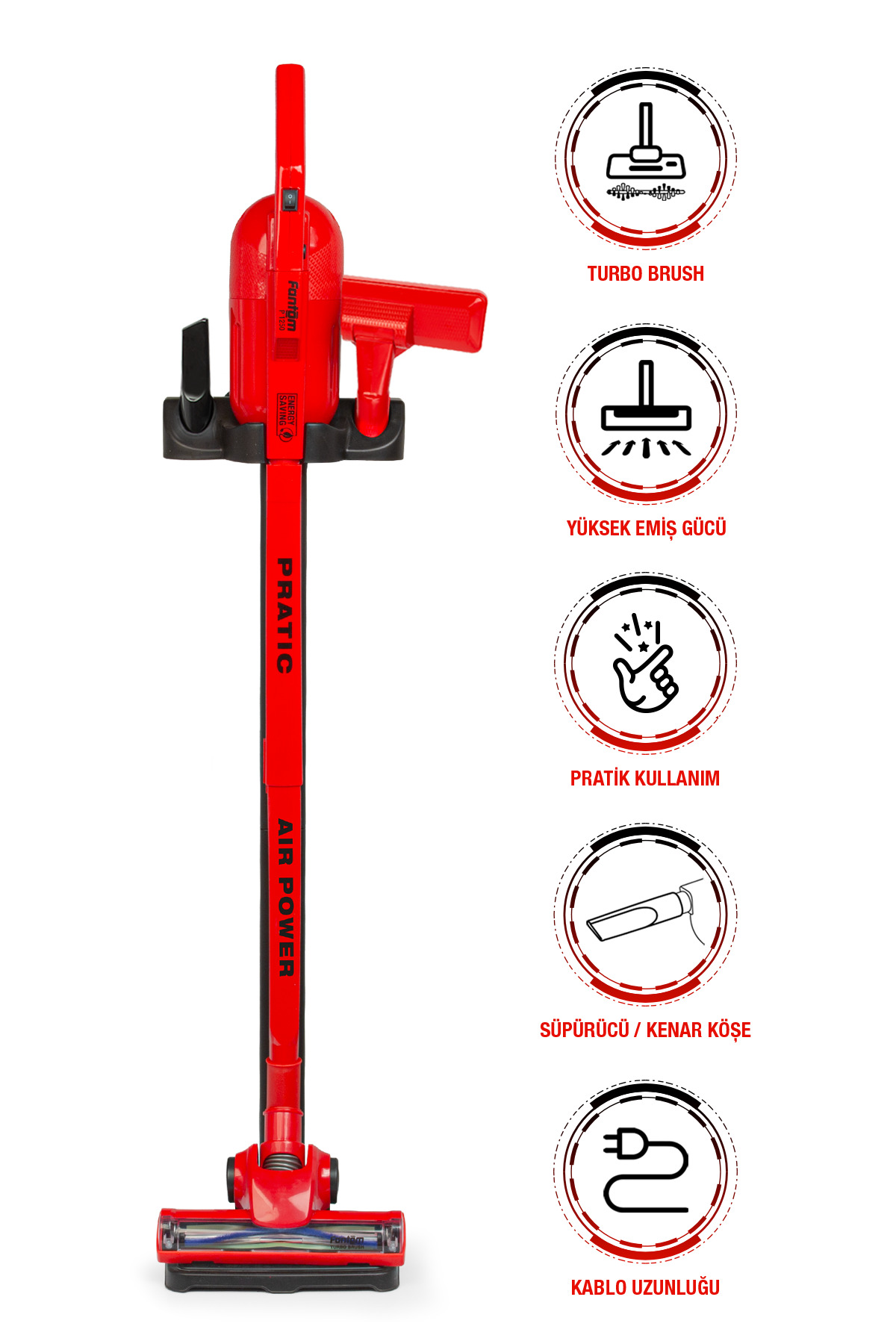 Pratic Air Power P 1250 Red Bagless Rotary Turbo Head Vertical Vacuum Cleaner