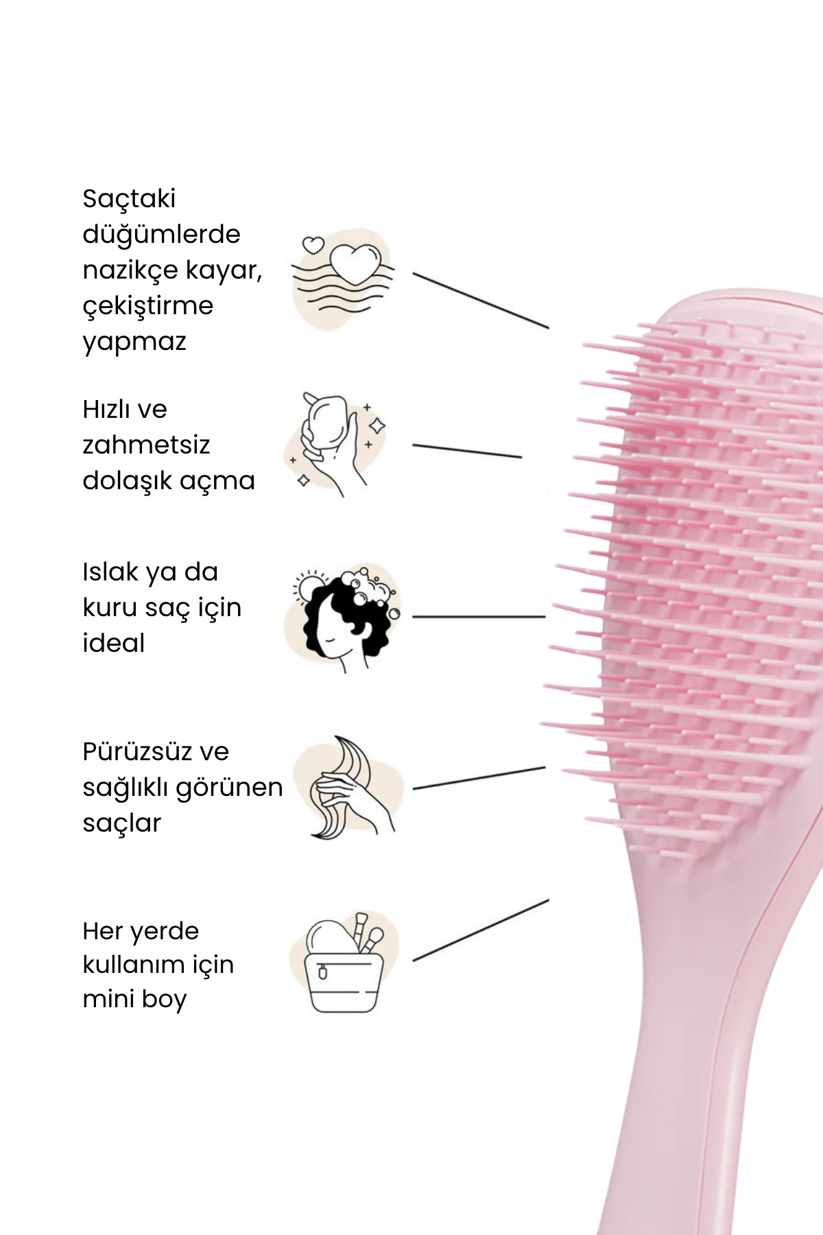 The Ultimate Detangler Millennial Pink Eletriklenme Önleyici Mini Boy Tarak(Düz - Kıvırcık Saçlar) — بژ TT/WET/MINI/MILPINK — تصویر 2 از 6