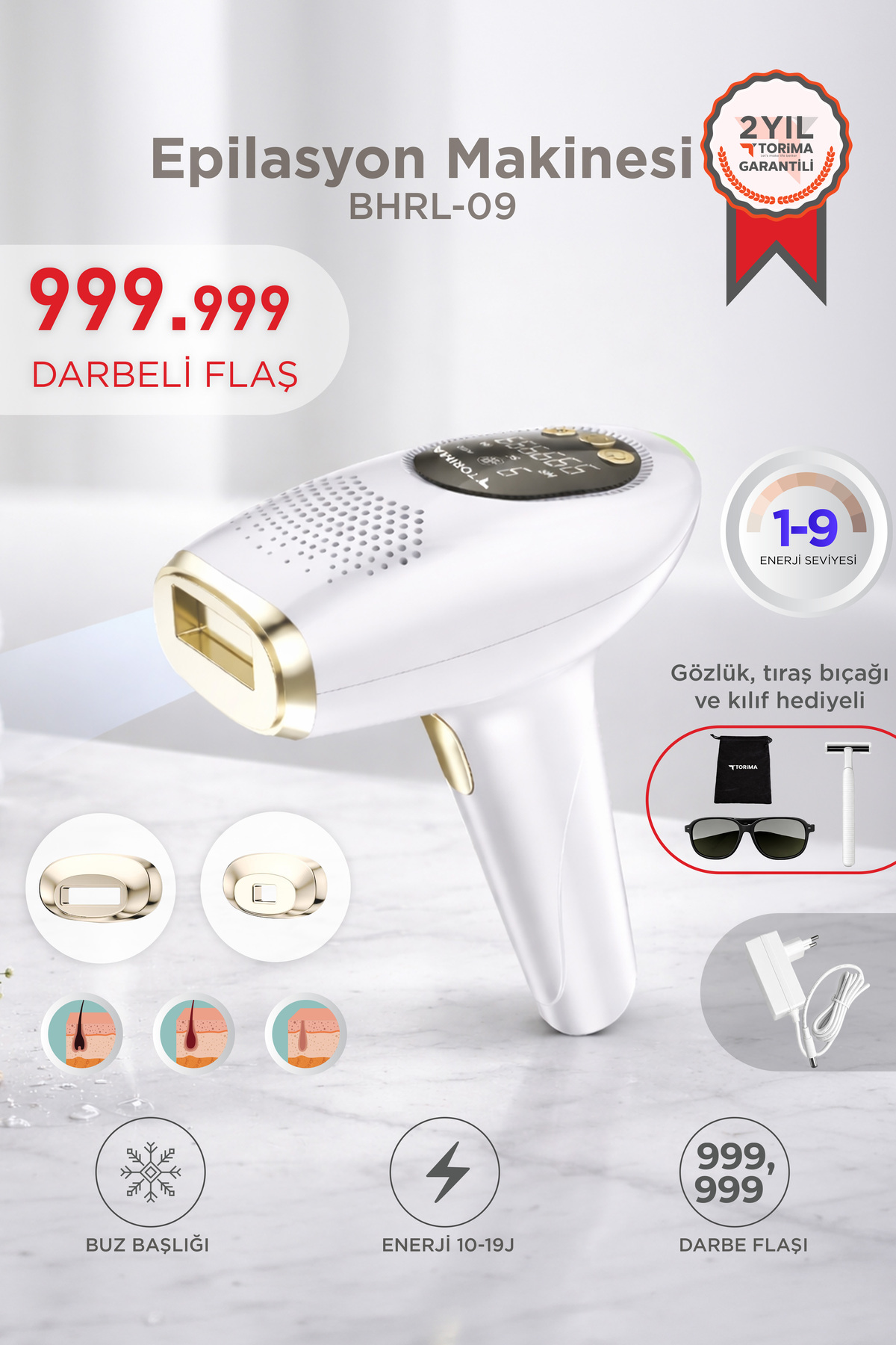 Torima Ipl Buz Başlıklı Lazer Epilasyon 999.999 Atım Dokunmatik Ekran Vücut Lazer Cihazı