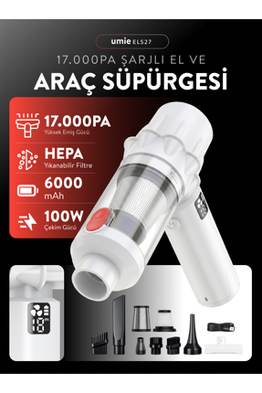 Umie ELS27 6000mAh 16000PA Güçlü Dijital Göstergeli Kablosuz Vakumlu ve Üflem...