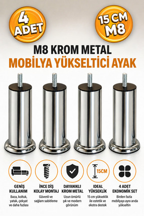 Badem10 Mobilya Baza Koltuk Yatak Çekyat Kanepe Yükseltme Ayağı Ince Diş M8 K...