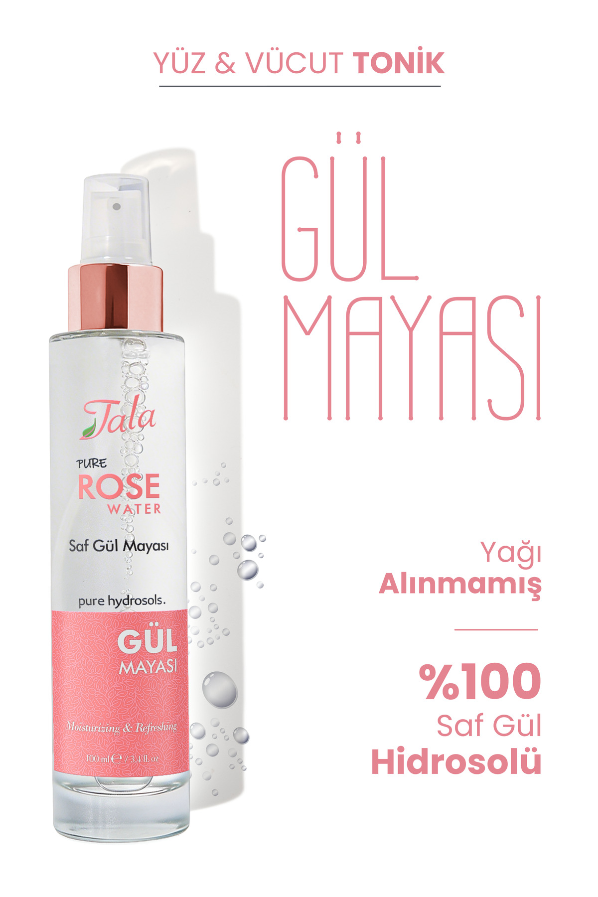 Tala Gül Mayası Gözenek Sıkılaştırıcı Aydınlatıcı ve Arındırıcı %100 Saf Gül Suyu Tonik 100 Ml — gülsuyu