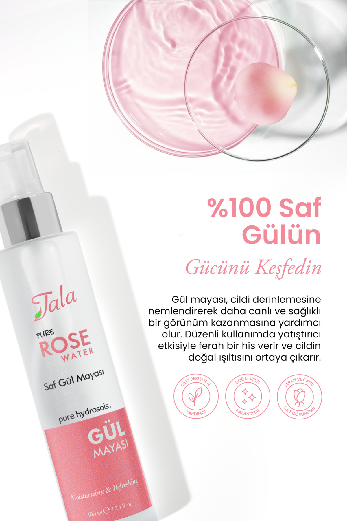 Gül Mayası Gözenek Sıkılaştırıcı Aydınlatıcı ve Arındırıcı %100 Saf Gül Suyu Tonik 100 Ml — gülsuyu — تصویر 8 از 10