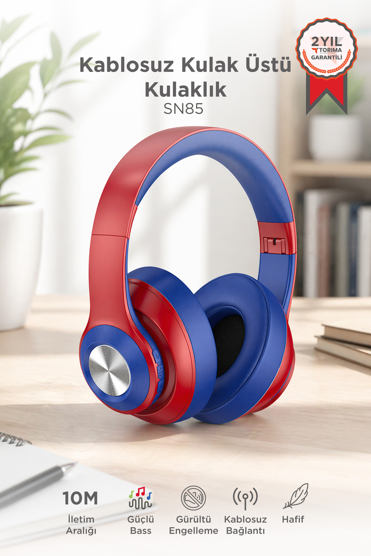 Bluetooth Headset Over Ear Wireless Headset SN85 Red Blue