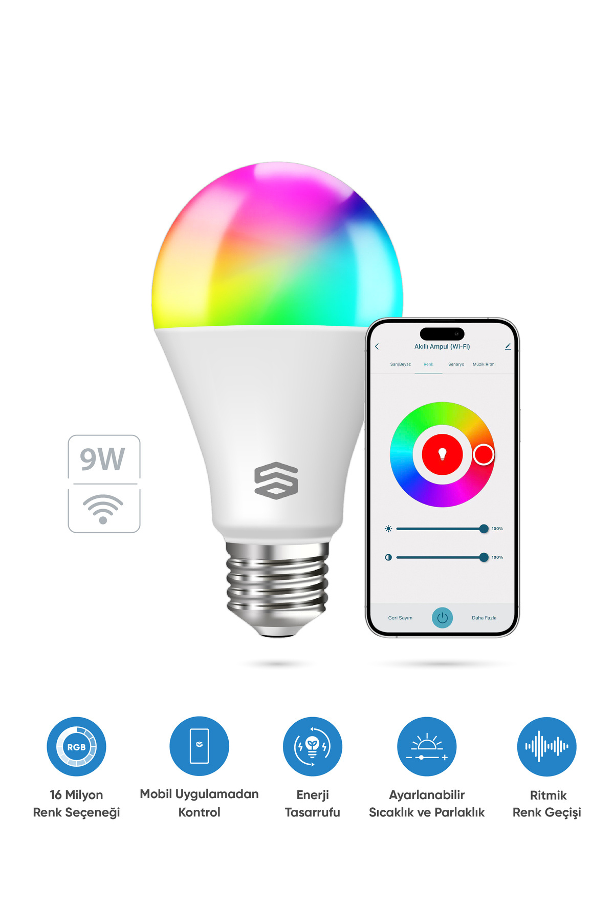 Smart RGB LED Bulb Wi-Fi 16m Color, Remote Control and Voice Assistant Compatible