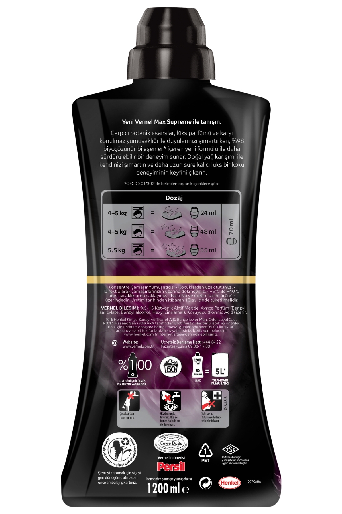 Vernel Max Konsantre Çamaşır Yumuşatıcısı 1200ml (50 YIKAMA