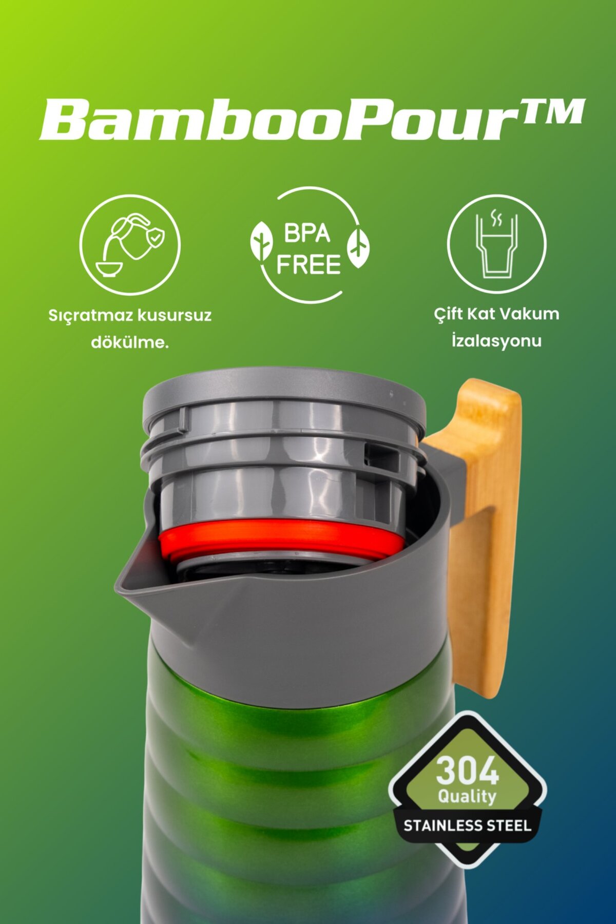 فلاسک Cooker استیل 2 لیتر BambooPour با دسته بامبو CKR2097 اورجینال - تصویر 3