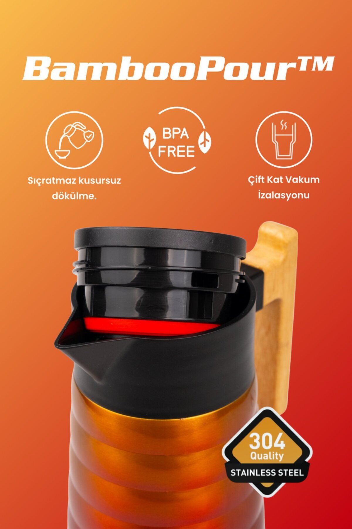 فلاسک Cooker استیل 2 لیتر BambooPour با دسته بامبو CKR2097 اورجینال - تصویر 3