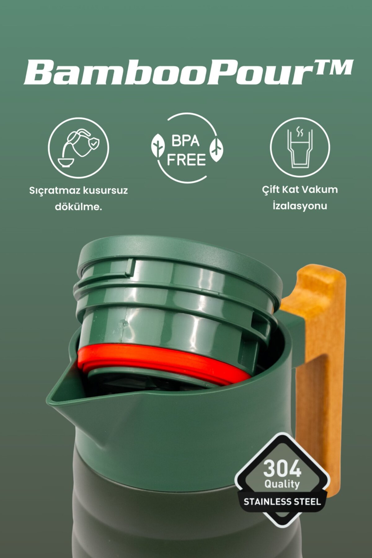 فلاسک Cooker استیل 2 لیتر ColorStay BambooPour با دسته بامبو CKR2096 اورجینال - تصویر 3