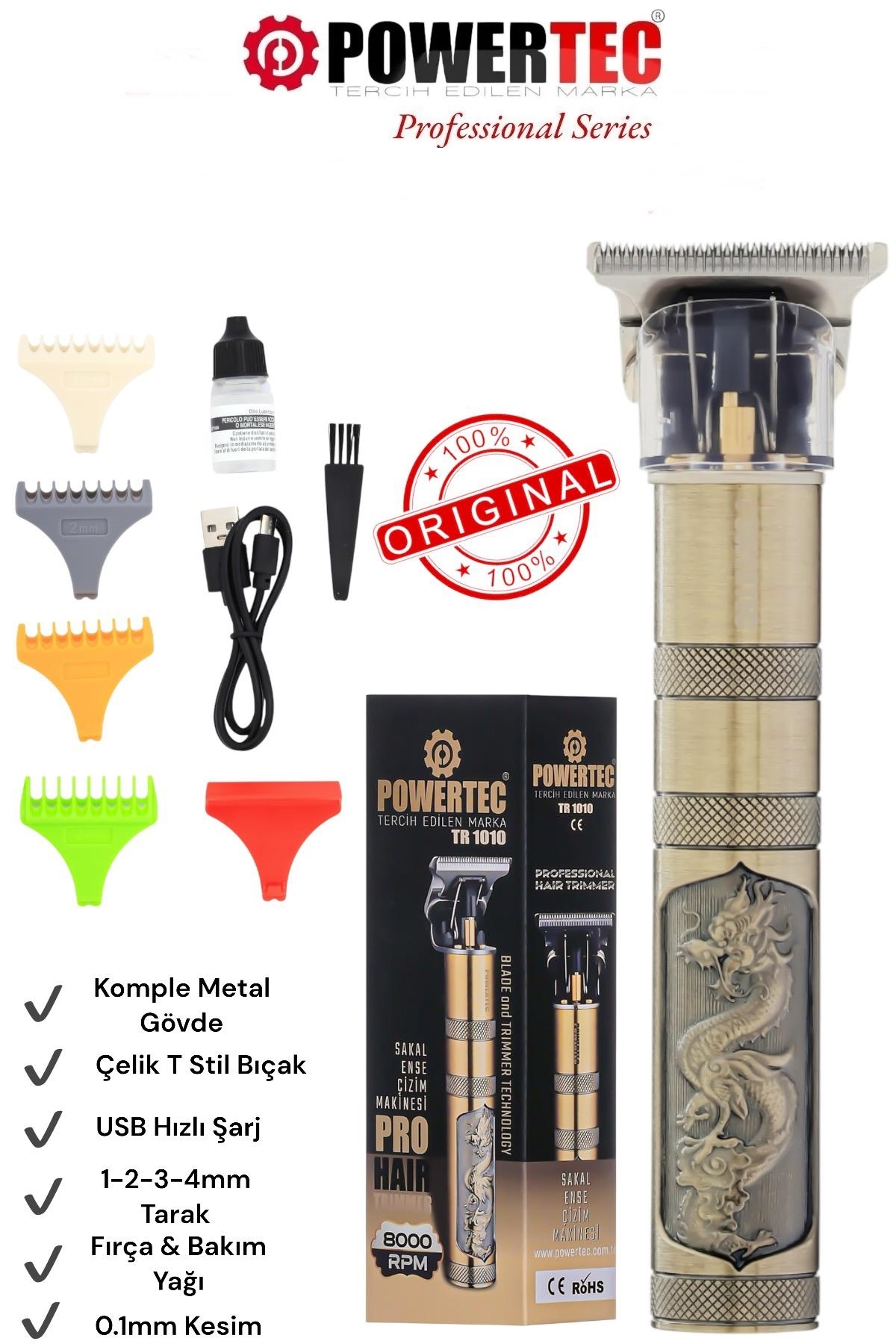 Powertec TR-1010 Profesyonel Usb Şarjlı Lazer Öncesi Tüm Vücut Sakal Ense Tıraş ve Çizim Makinesi - Fiyatı, Yorumları