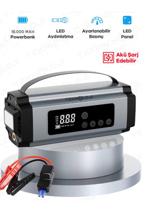 Teknoloji Gelsin Taşınabilir Araç Pompası 16.000 mAh Akü Şarj Eden Oto Kompre...
