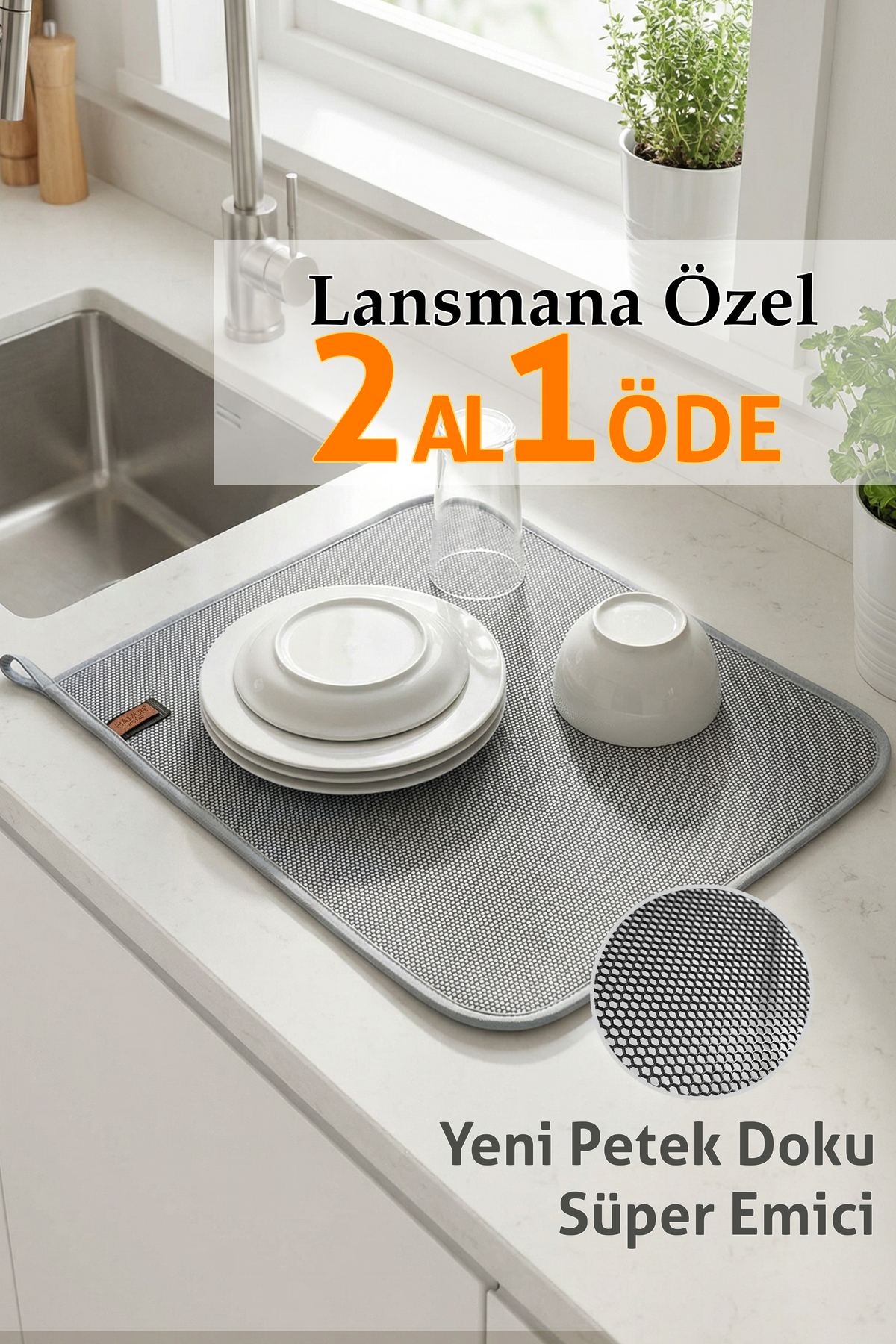 Gray Color Dish Drying Mat Kitchen Drying Cover Pad Countertop Drying Cloth Honeycomb Pattern
