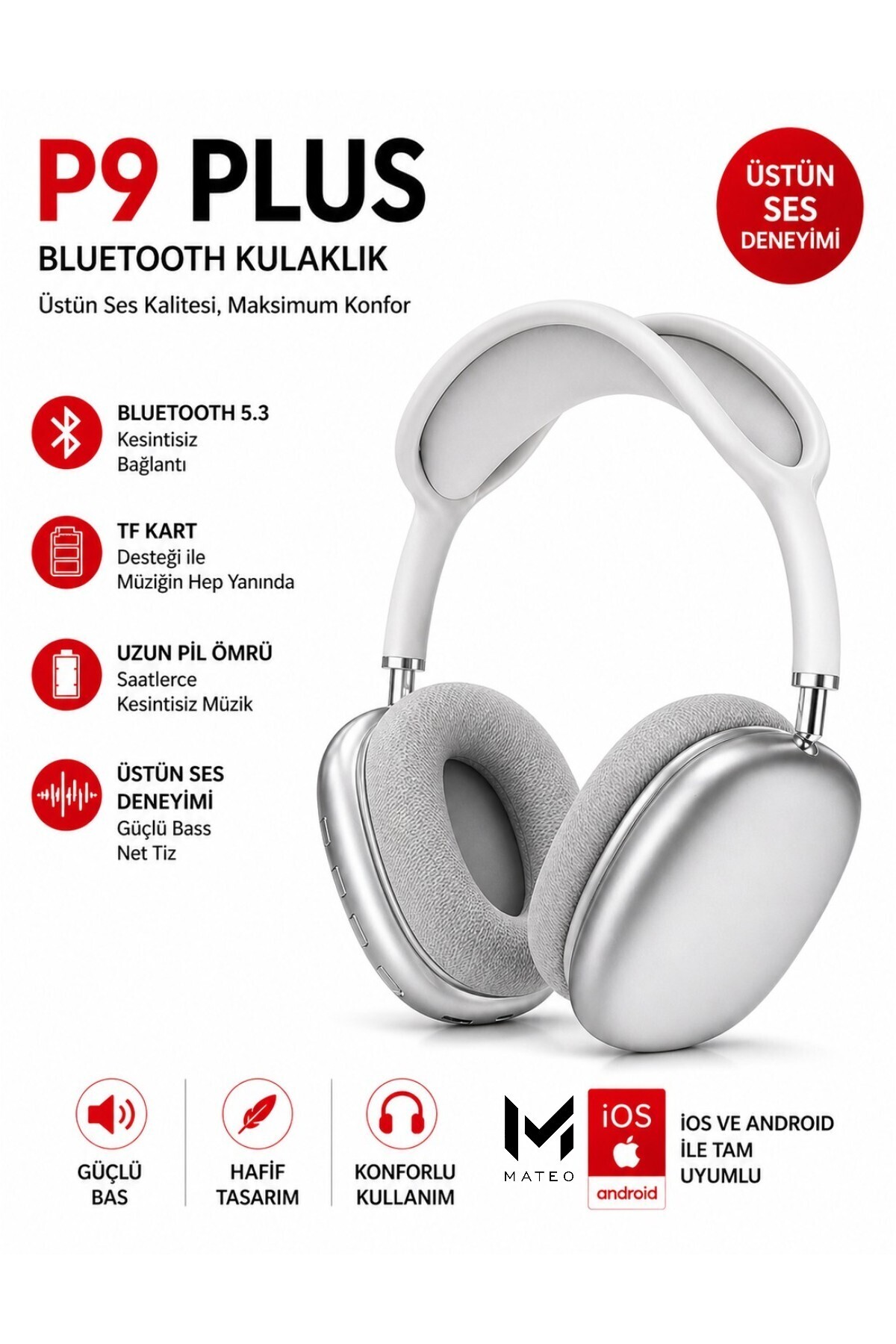 Wireless Bluetooth Headset | iOS Android Compatible | High Sound Quality | Stereo Headset with Microphone