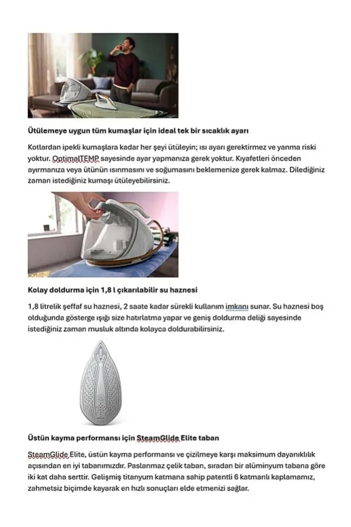 SteamGlide Elite Taban ile Kolay ve Etkili Ütüleme PerfectCare 7000 Serisi Buhar Kazanlı Ütü 3