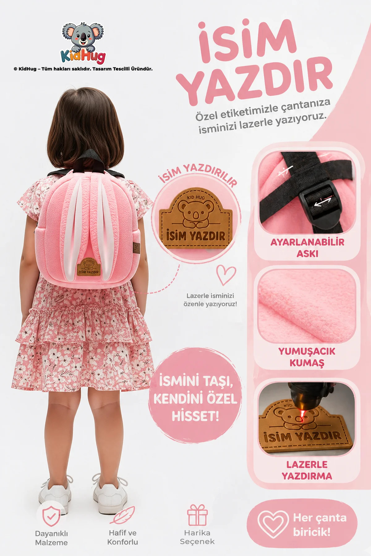 [ NAME PRINT ] Plush Named Backpack with Rabbit Ears | Cute Kids Backpack for 1-8 Year Old Nursery and Kindergarten