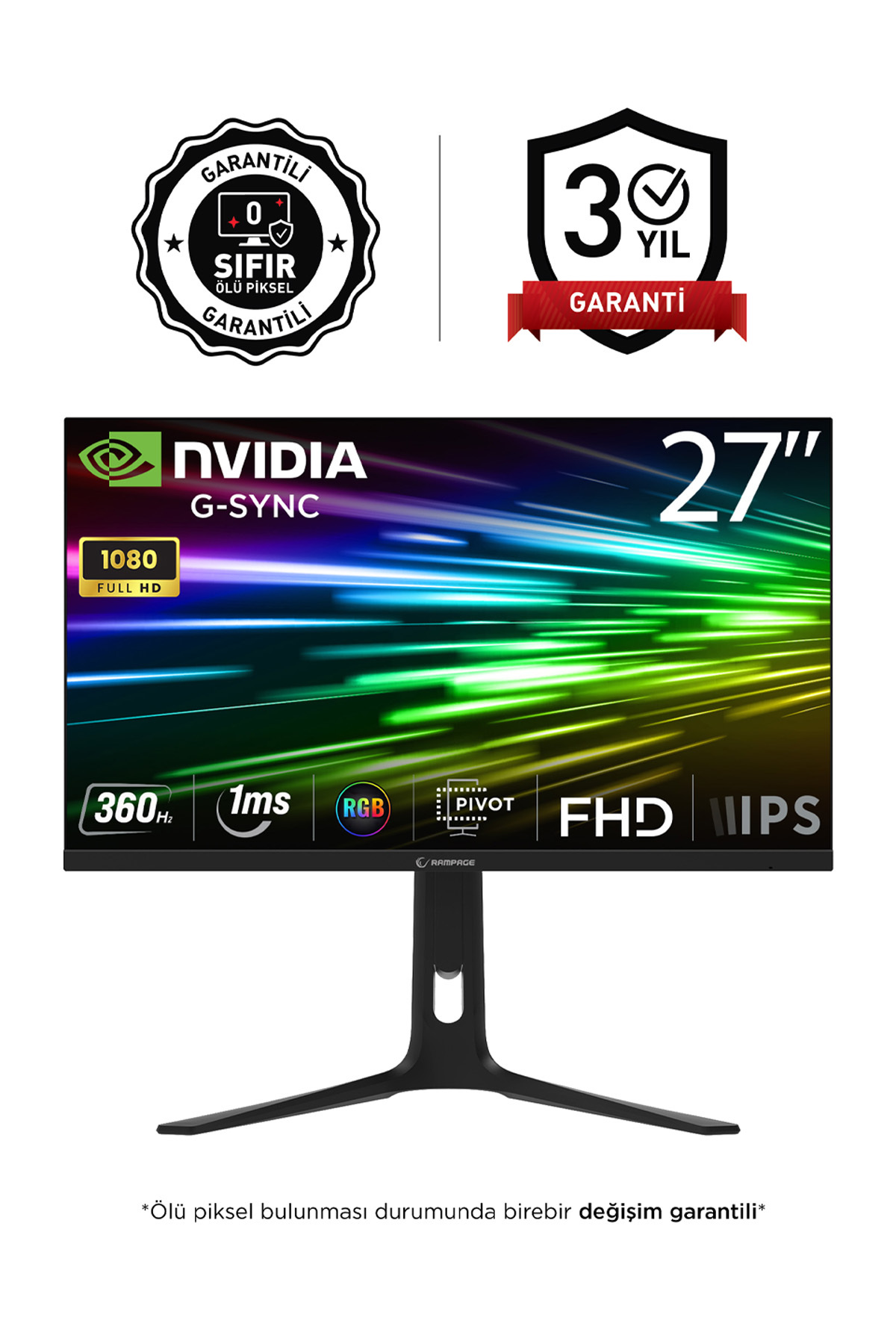 Ellipse EL27R360F 27 360Hz 1ms BOE IPS FHD Freesync/G-Sync RGB Pivot Siyah Flat Oyuncu Monitörü