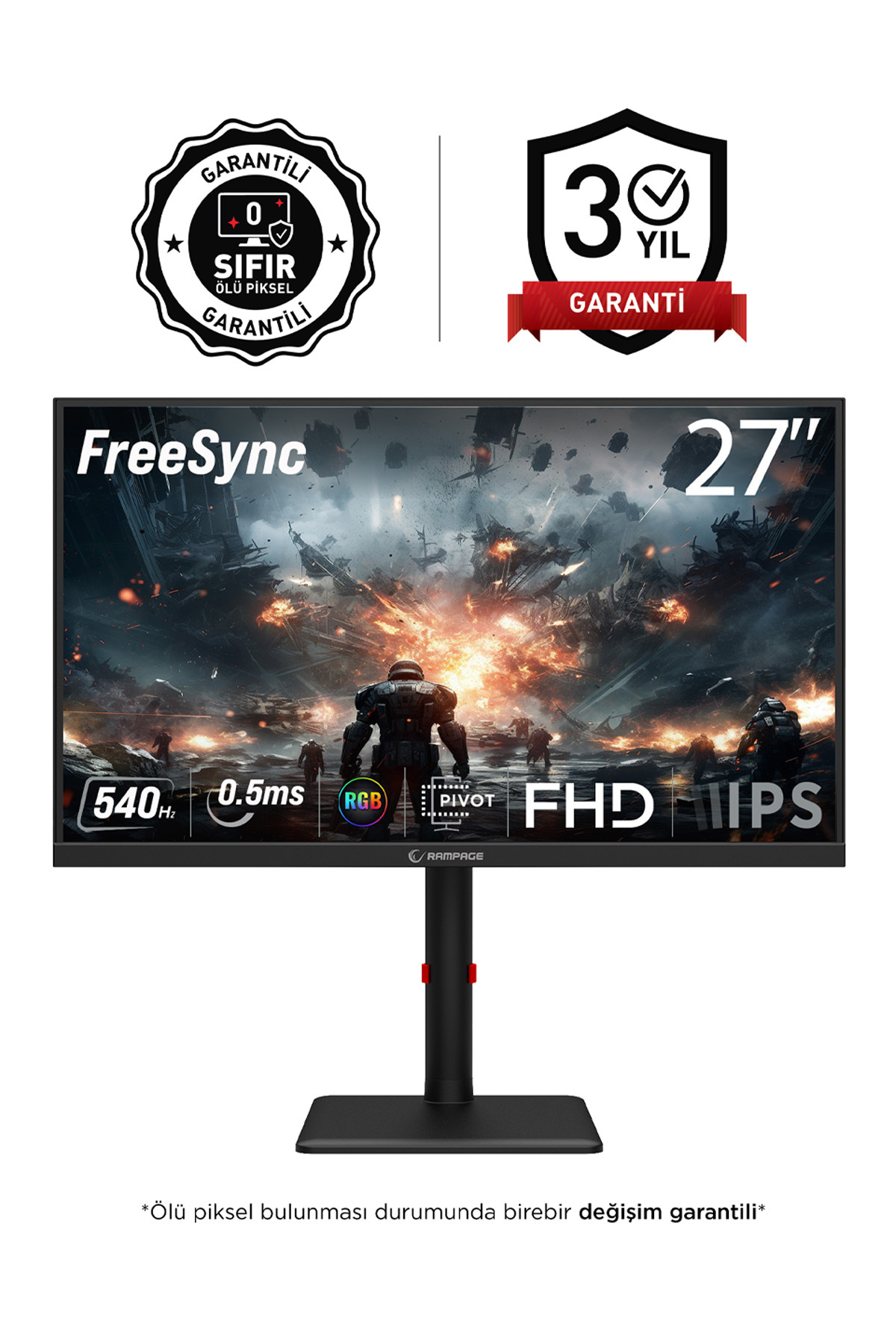 Prime PR27R540FH 27 540Hz 0.5ms Fast IPS FHD Freesync RGB Pivot PC Flat Player Monitor