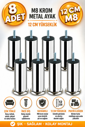 Badem10 Baza Koltuk Kanepe Mobilya Yatak Çekyat Ayağı Ince Diş Metrik 8 Mm Kr...