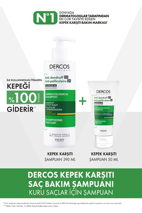 Vichy Dercos Şampuan Seti: Kepek Karşıtı Kuru Saçlar İçin Şampuan 390 ml & 50...