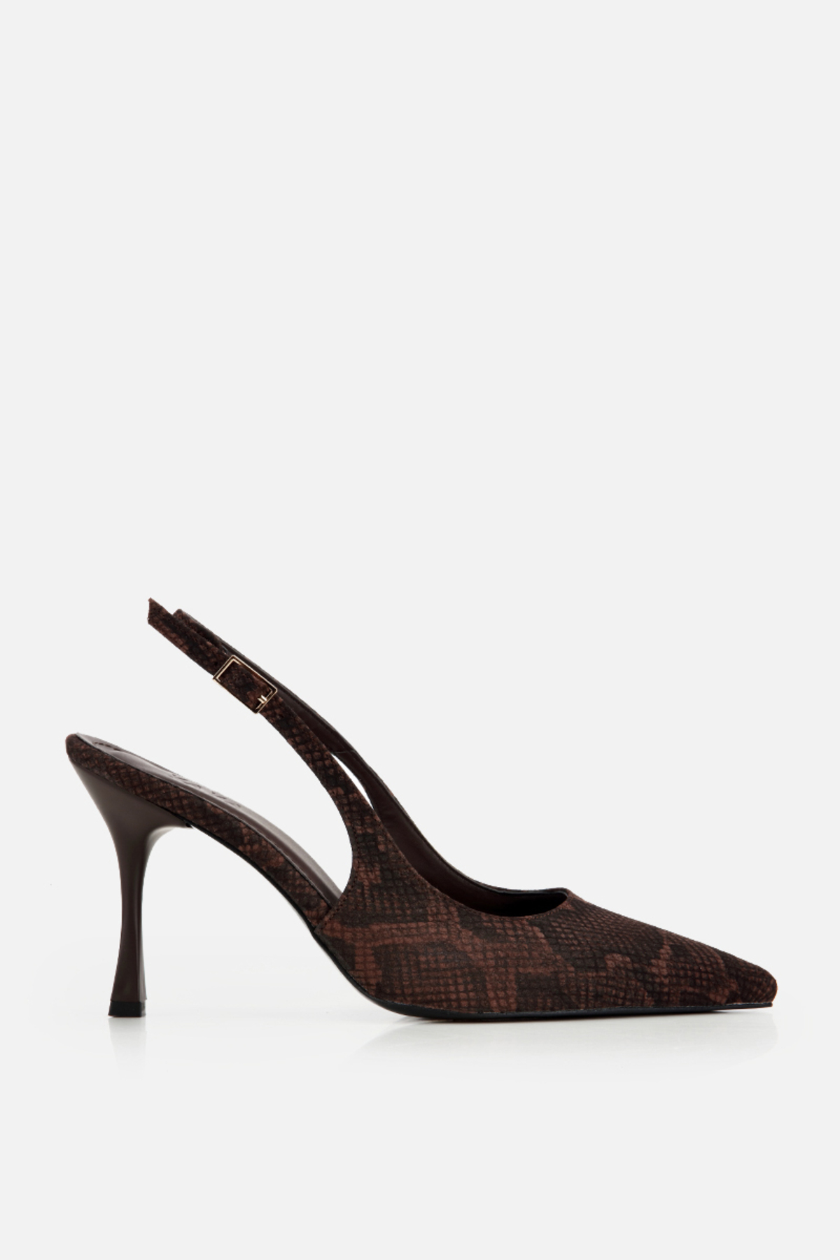 Women's Brown Patterned Pointed Toe Light Thin Heels