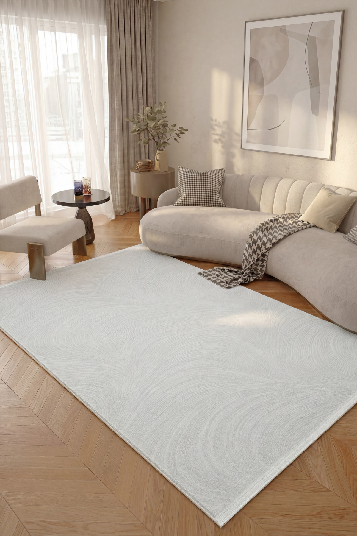 Arezzo Grey Modern Solid Color Soft Acrylic Machine Woven Bedroom Home Living Room Living Room Rug