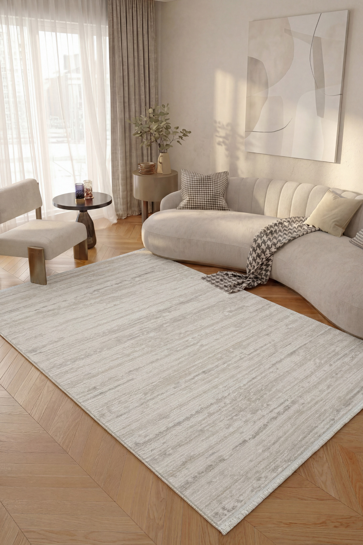 Arezzo Grey Beige Modern Four Seasons Soft Acrylic Woven Bedroom Living Room Living Room Rug