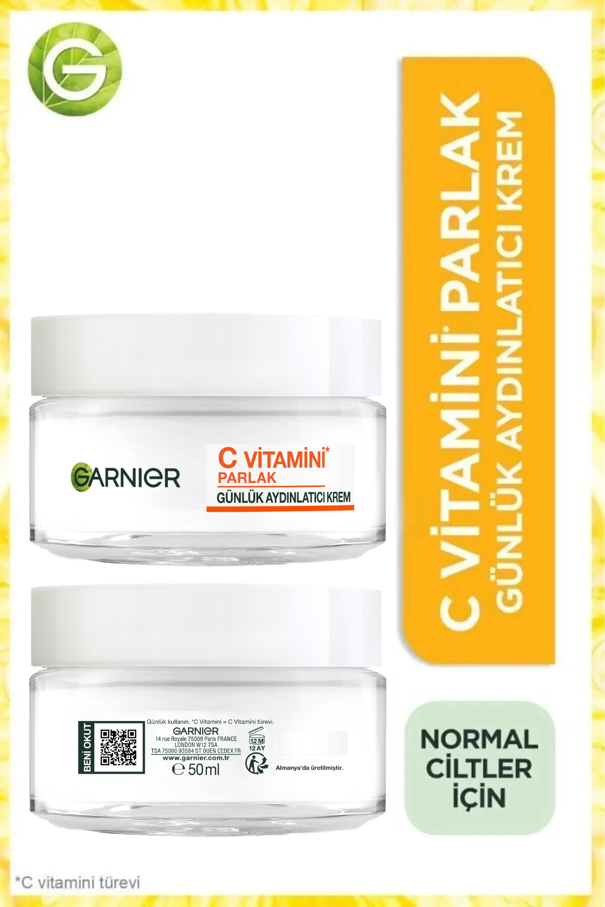 Garnier C Vitamini Parlak Günlük Aydınlatıcı Krem 50ML, Nemlendirici & Besleyici, Vegan&Cruelty Free - Fiyatı, Yorumları