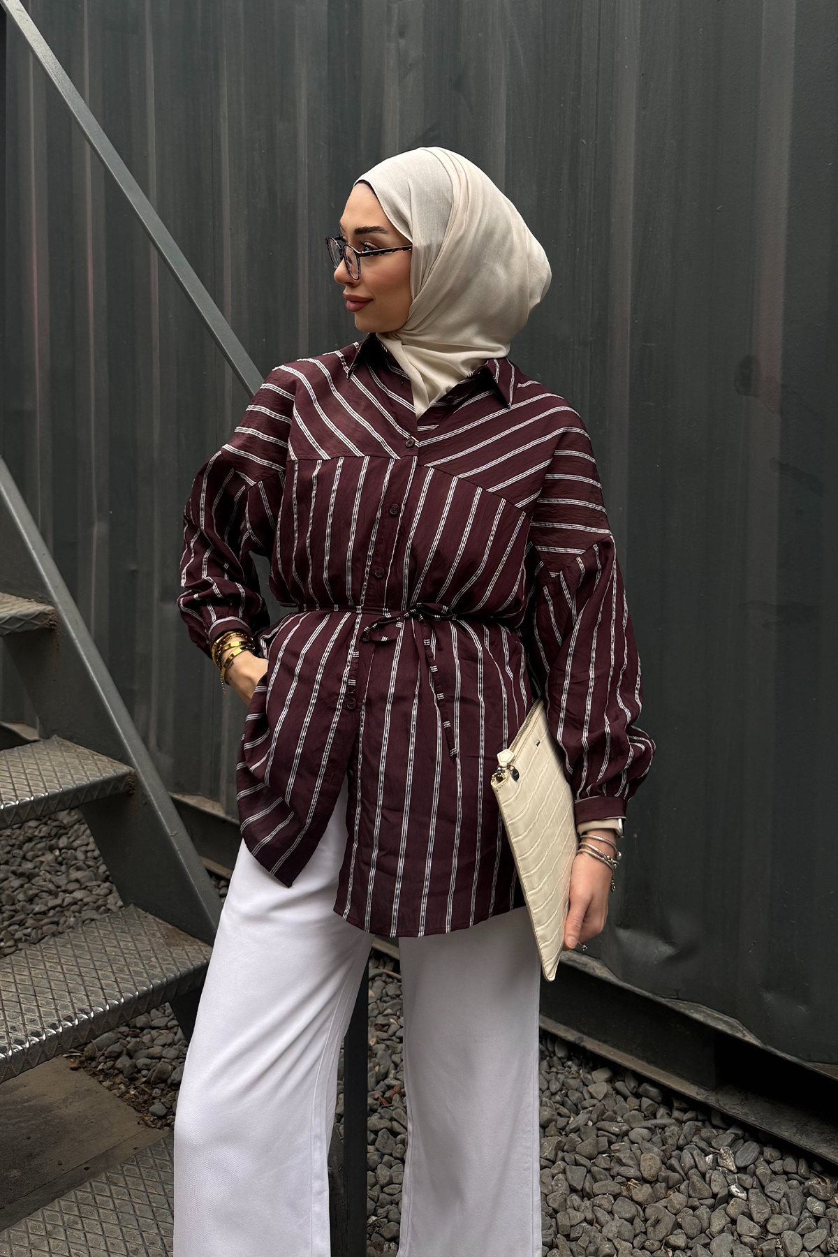 Women's Striped Shabby Shirt Damson